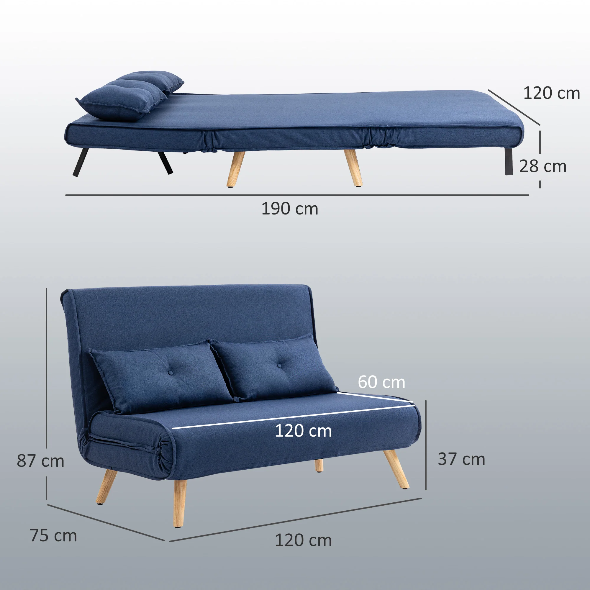 HOMCOM Click Clack Sofa Bed, 2 Seater Bed Settee For Living Room - Image 14