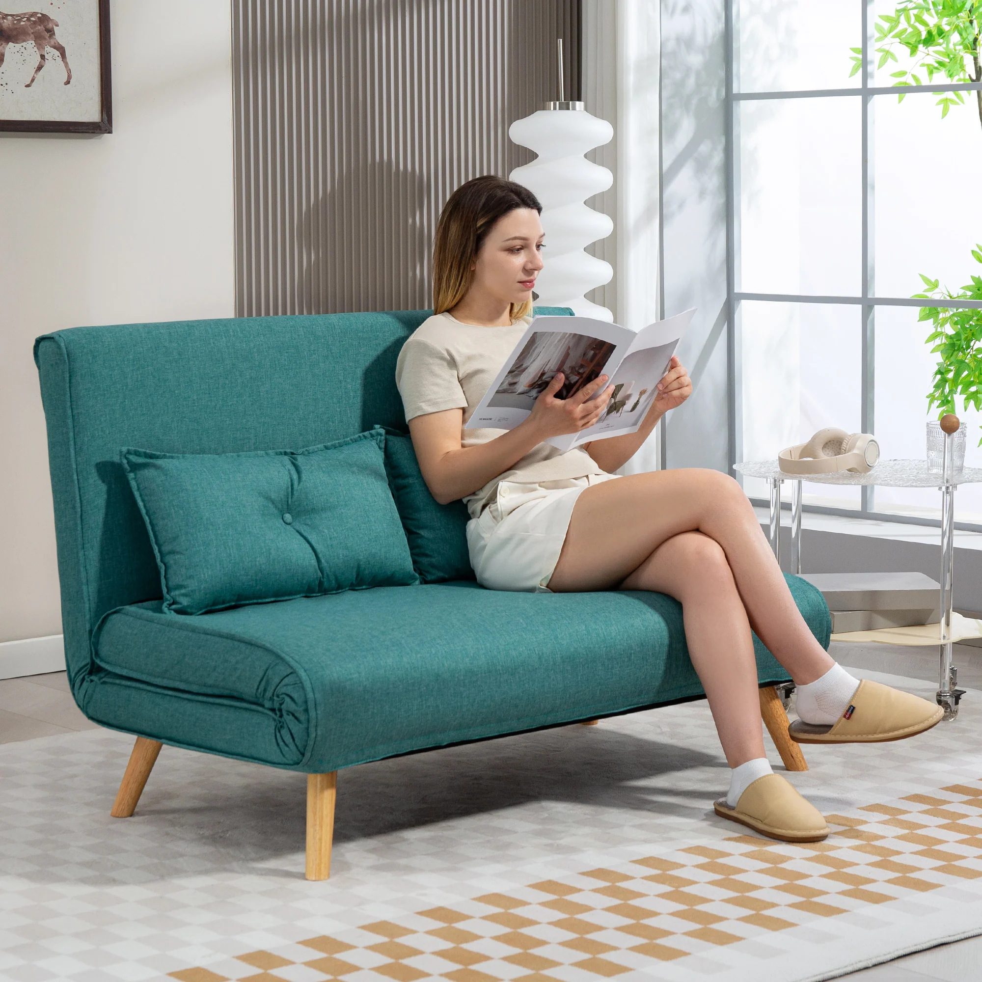 HOMCOM Click Clack Sofa Bed, 2 Seater Bed Settee For Living Room - Image 20
