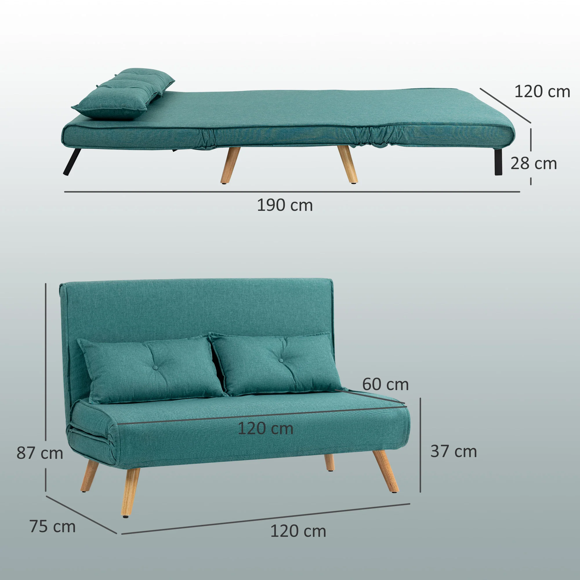 HOMCOM Click Clack Sofa Bed, 2 Seater Bed Settee For Living Room - Image 23