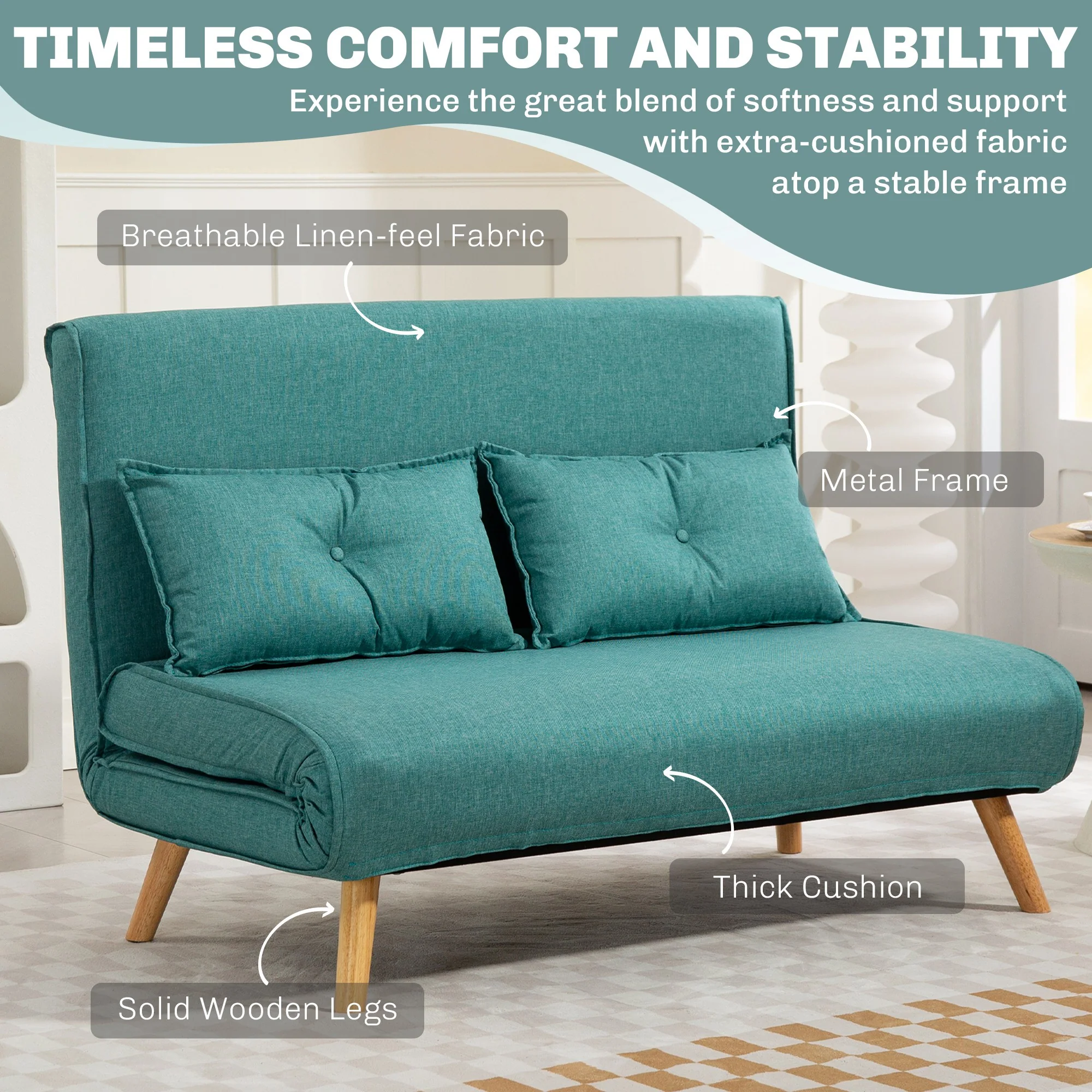 HOMCOM Click Clack Sofa Bed, 2 Seater Bed Settee For Living Room - Image 24