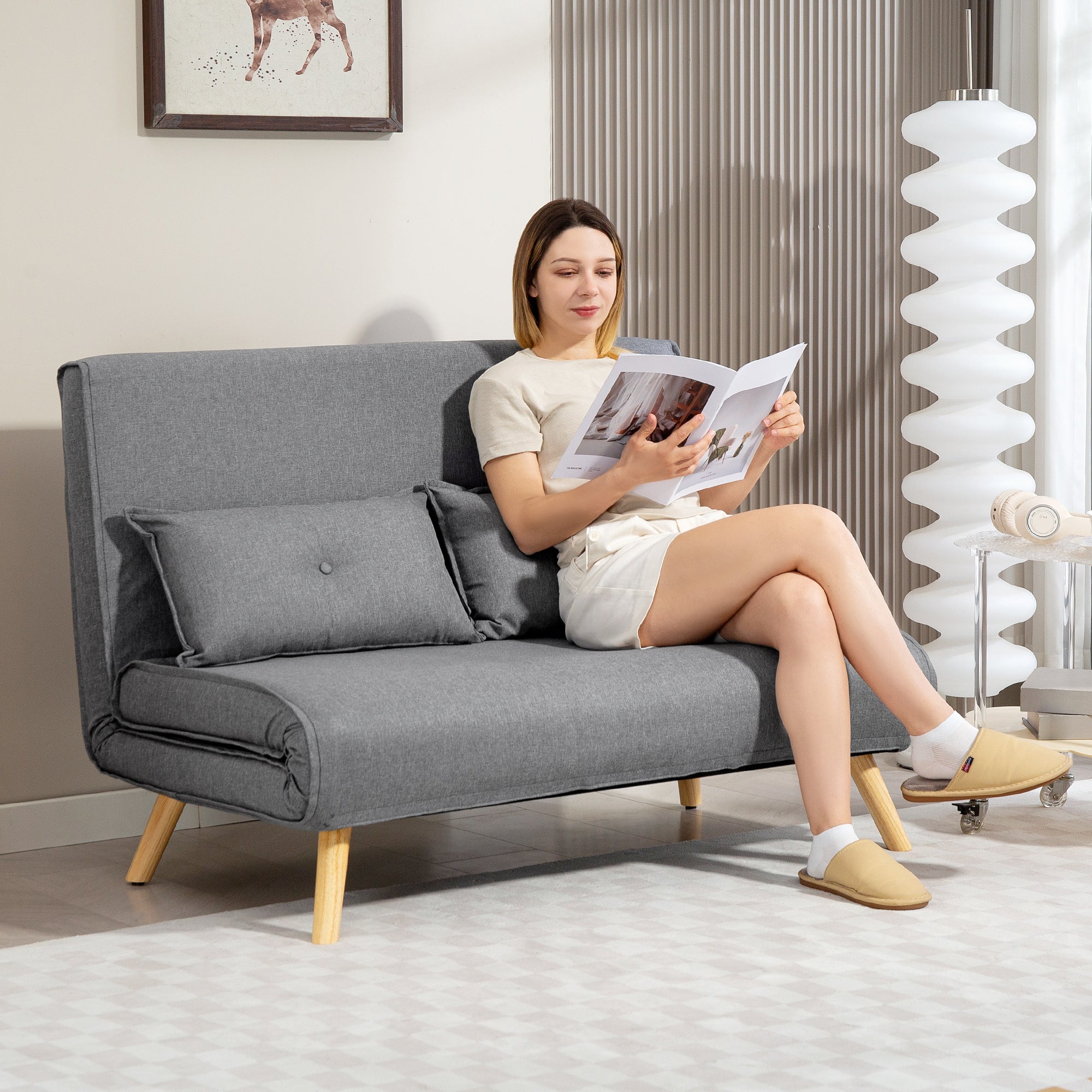 HOMCOM Click Clack Sofa Bed, 2 Seater Bed Settee For Living Room - Image 29