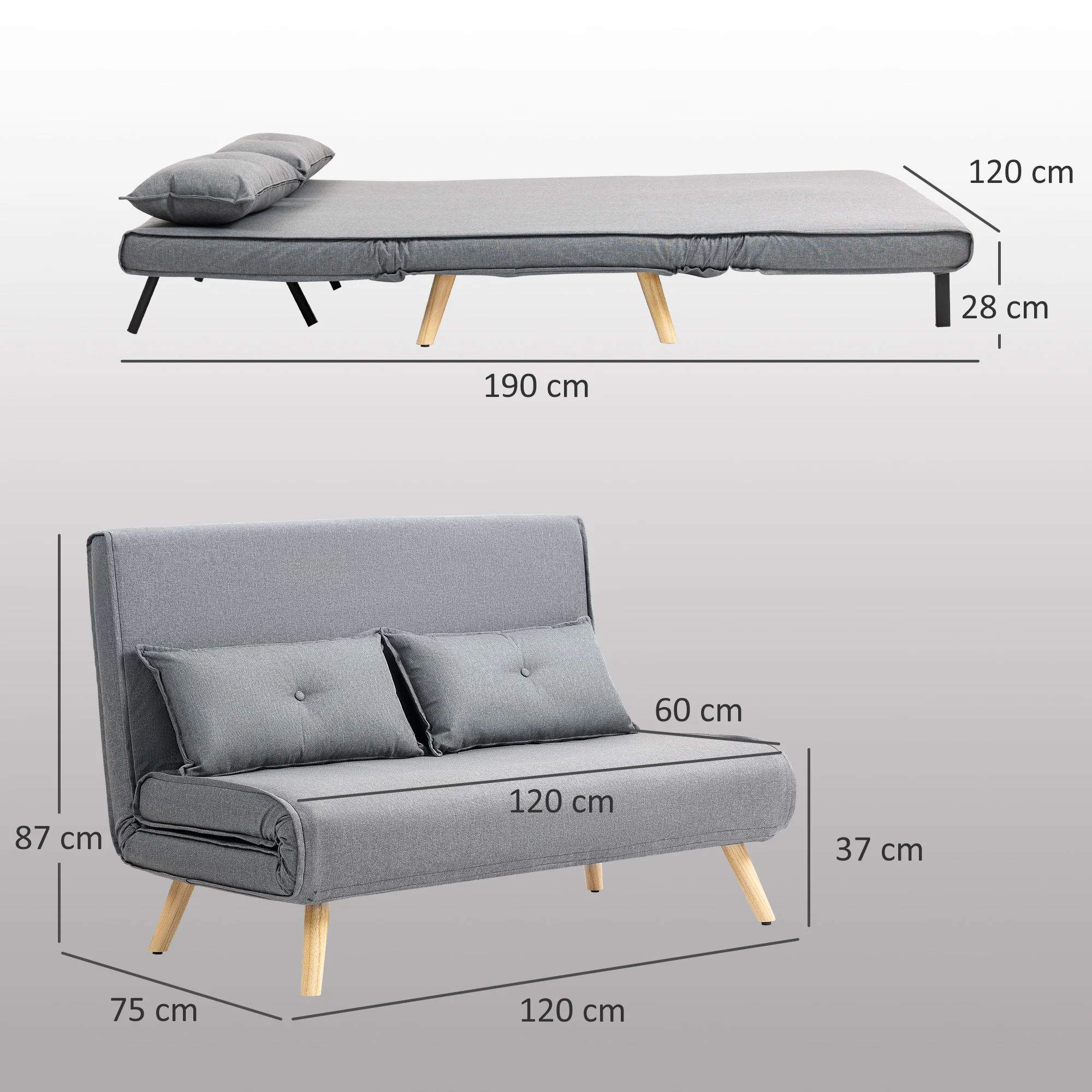 HOMCOM Click Clack Sofa Bed, 2 Seater Bed Settee For Living Room - Image 32