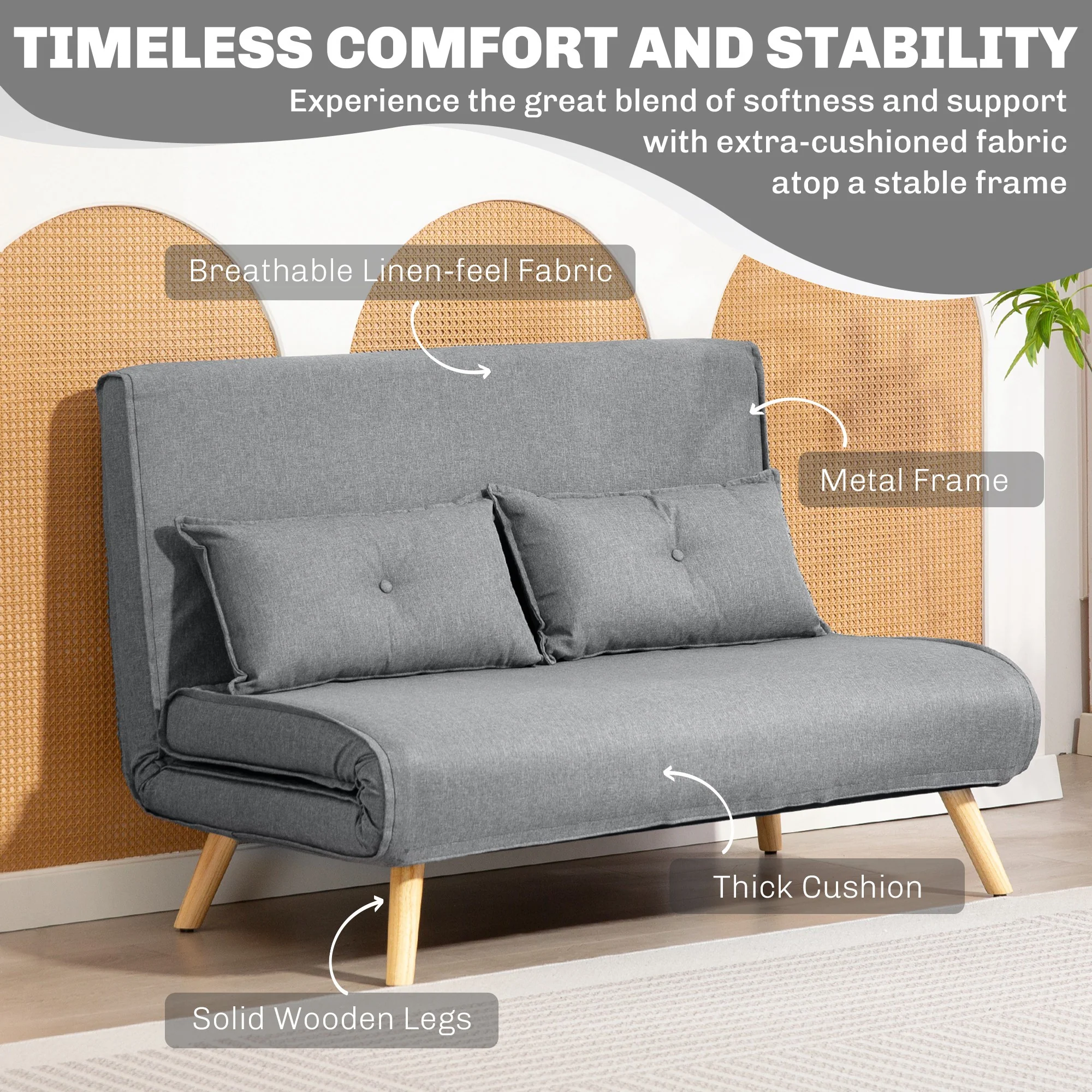 HOMCOM Click Clack Sofa Bed, 2 Seater Bed Settee For Living Room - Image 33