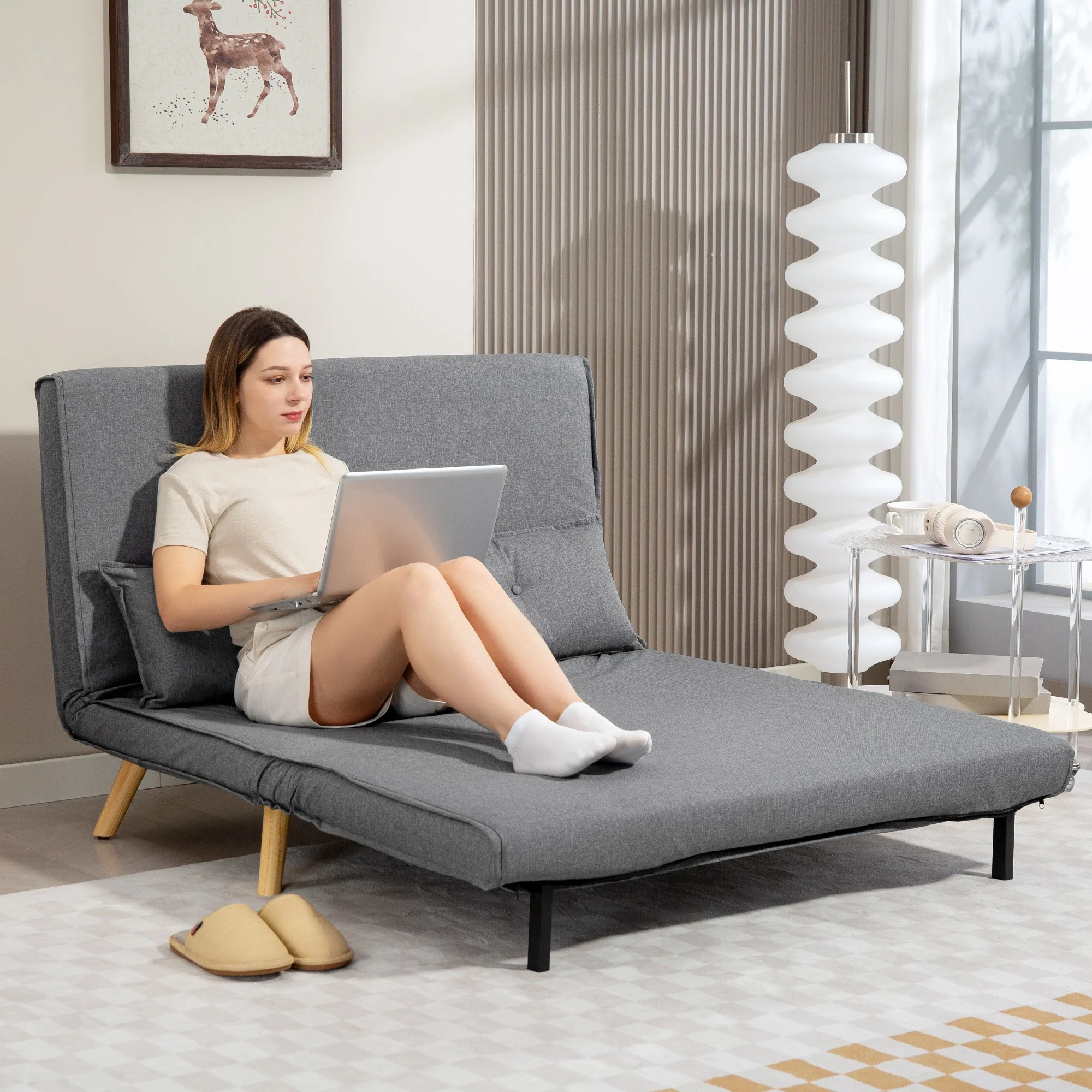 HOMCOM Click Clack Sofa Bed, 2 Seater Bed Settee For Living Room - Image 35