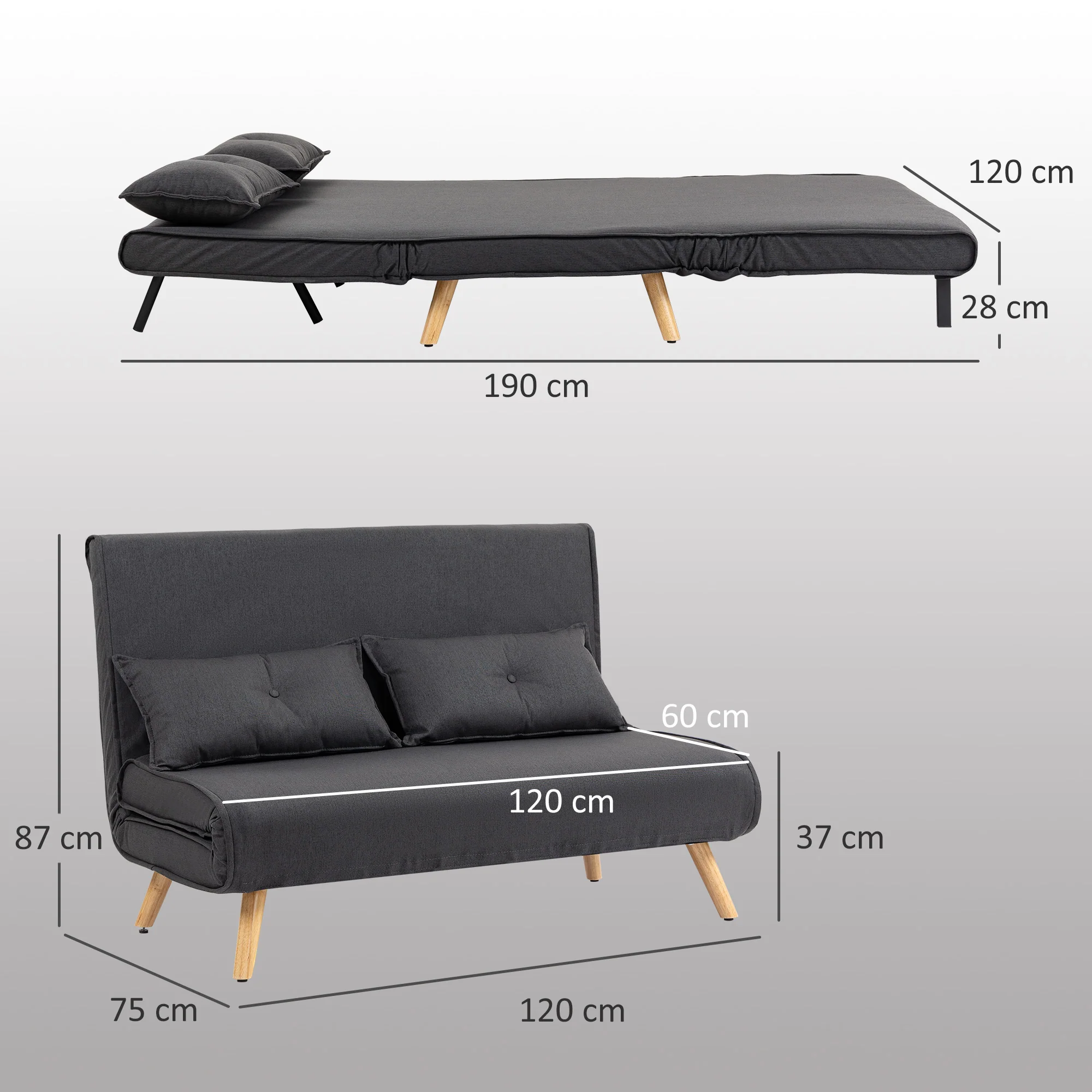 HOMCOM Click Clack Sofa Bed, 2 Seater Bed Settee For Living Room - Image 5
