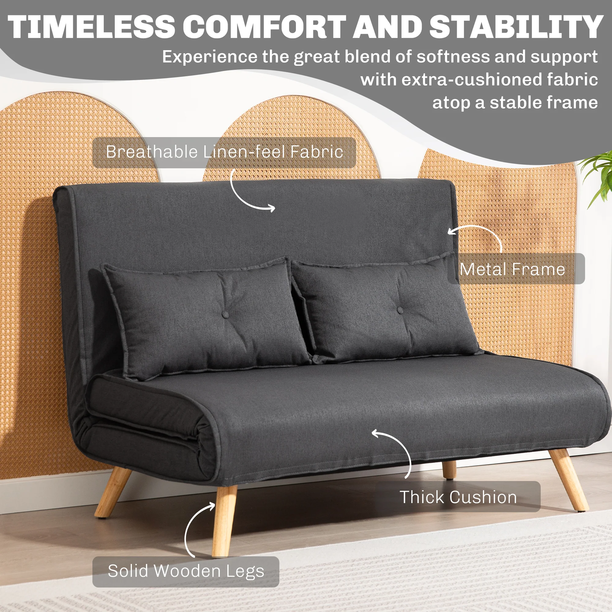 HOMCOM Click Clack Sofa Bed, 2 Seater Bed Settee For Living Room - Image 6