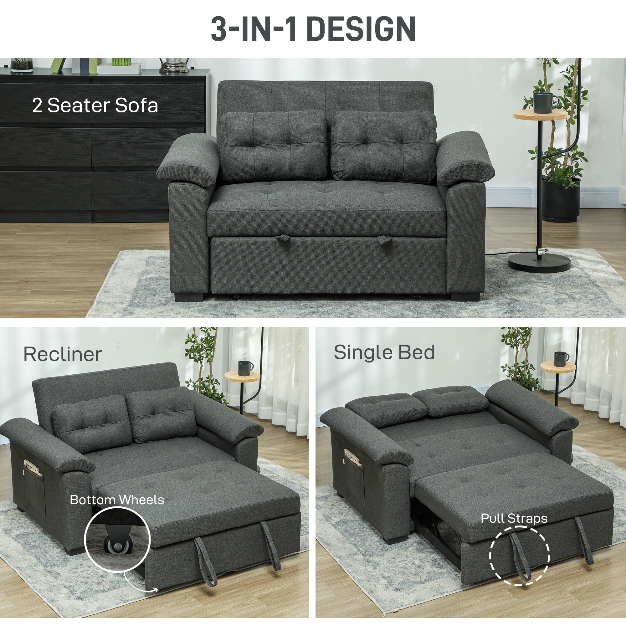 HOMCOM Click Clack Sofa Bed 2 Seater Sofa Bed for Living Room - Image 12