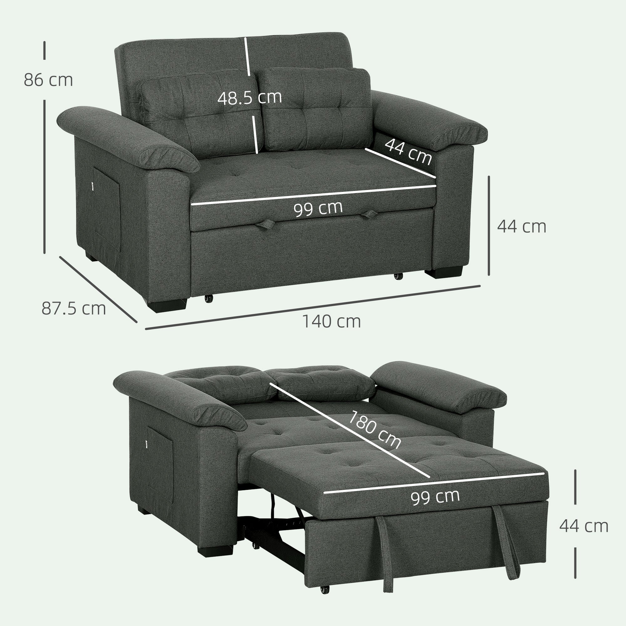HOMCOM Click Clack Sofa Bed 2 Seater Sofa Bed for Living Room - Image 14