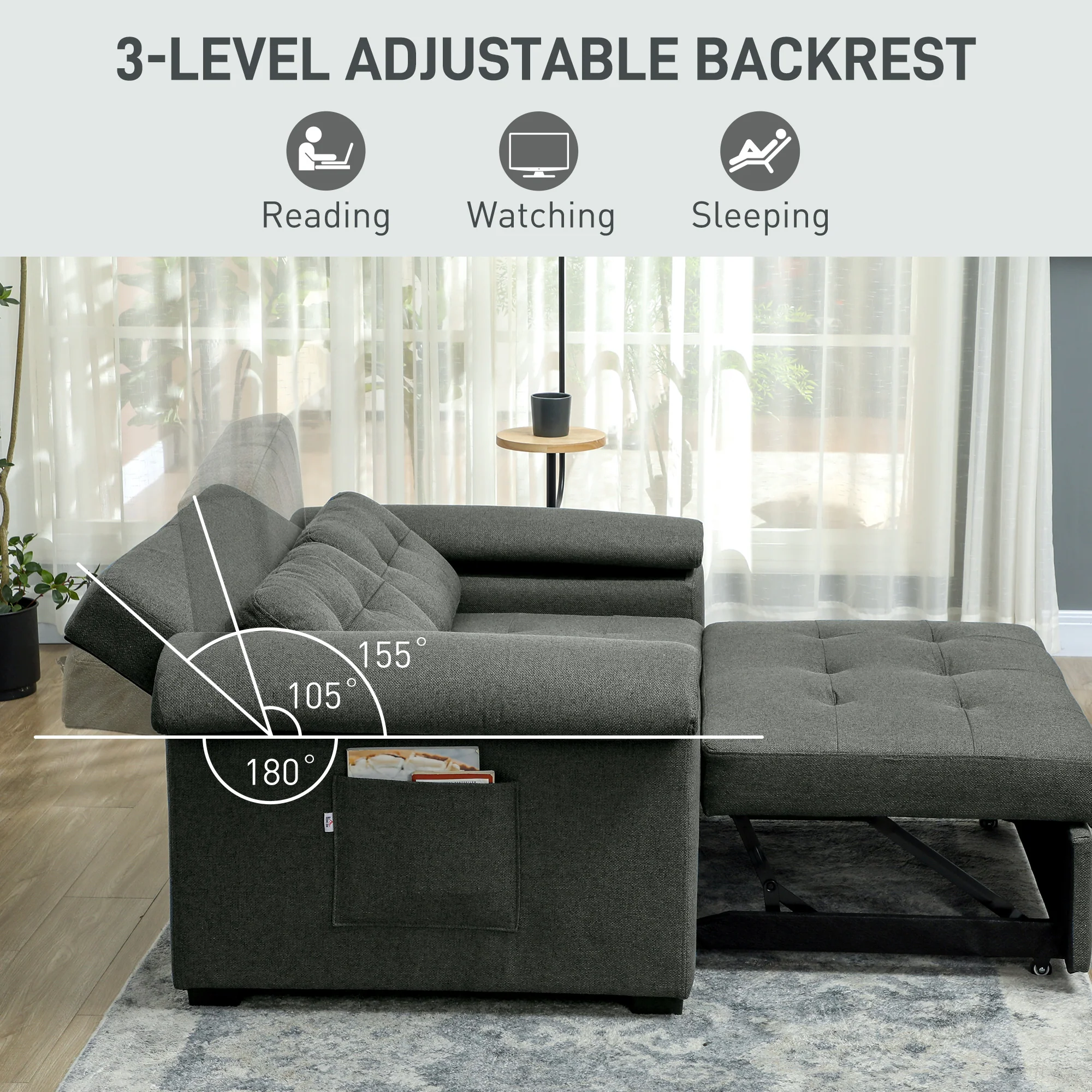HOMCOM Click Clack Sofa Bed 2 Seater Sofa Bed for Living Room - Image 15