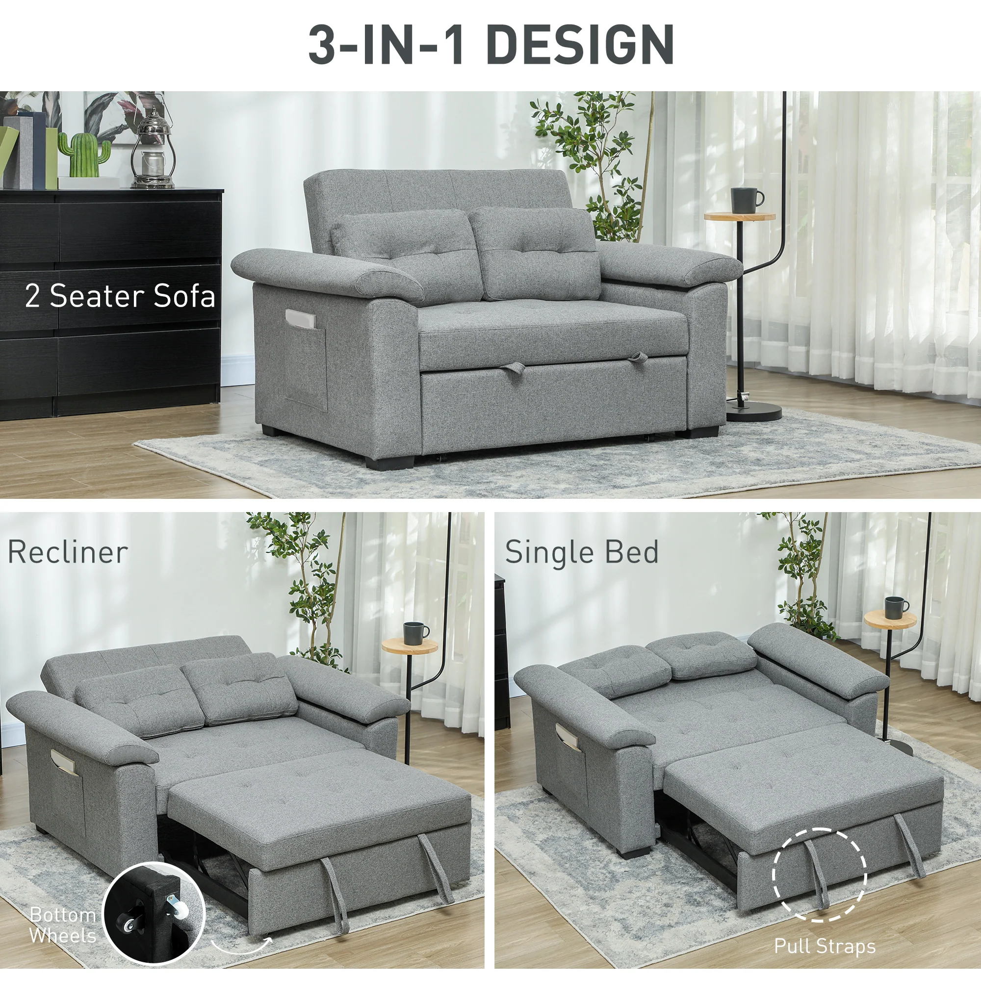 HOMCOM Click Clack Sofa Bed 2 Seater Sofa Bed for Living Room - Image 21