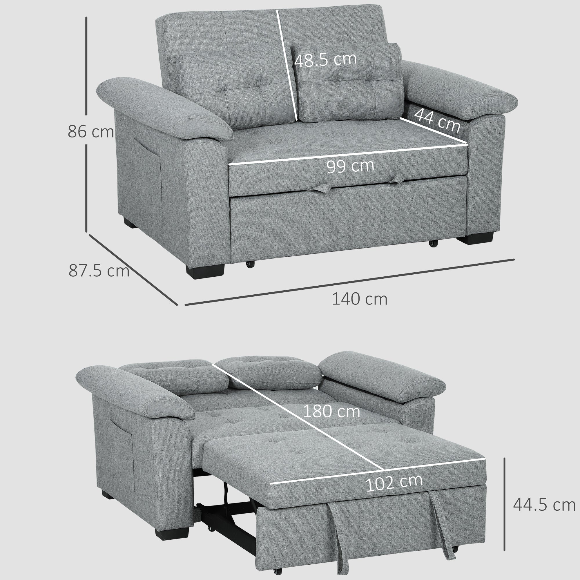 HOMCOM Click Clack Sofa Bed 2 Seater Sofa Bed for Living Room - Image 23