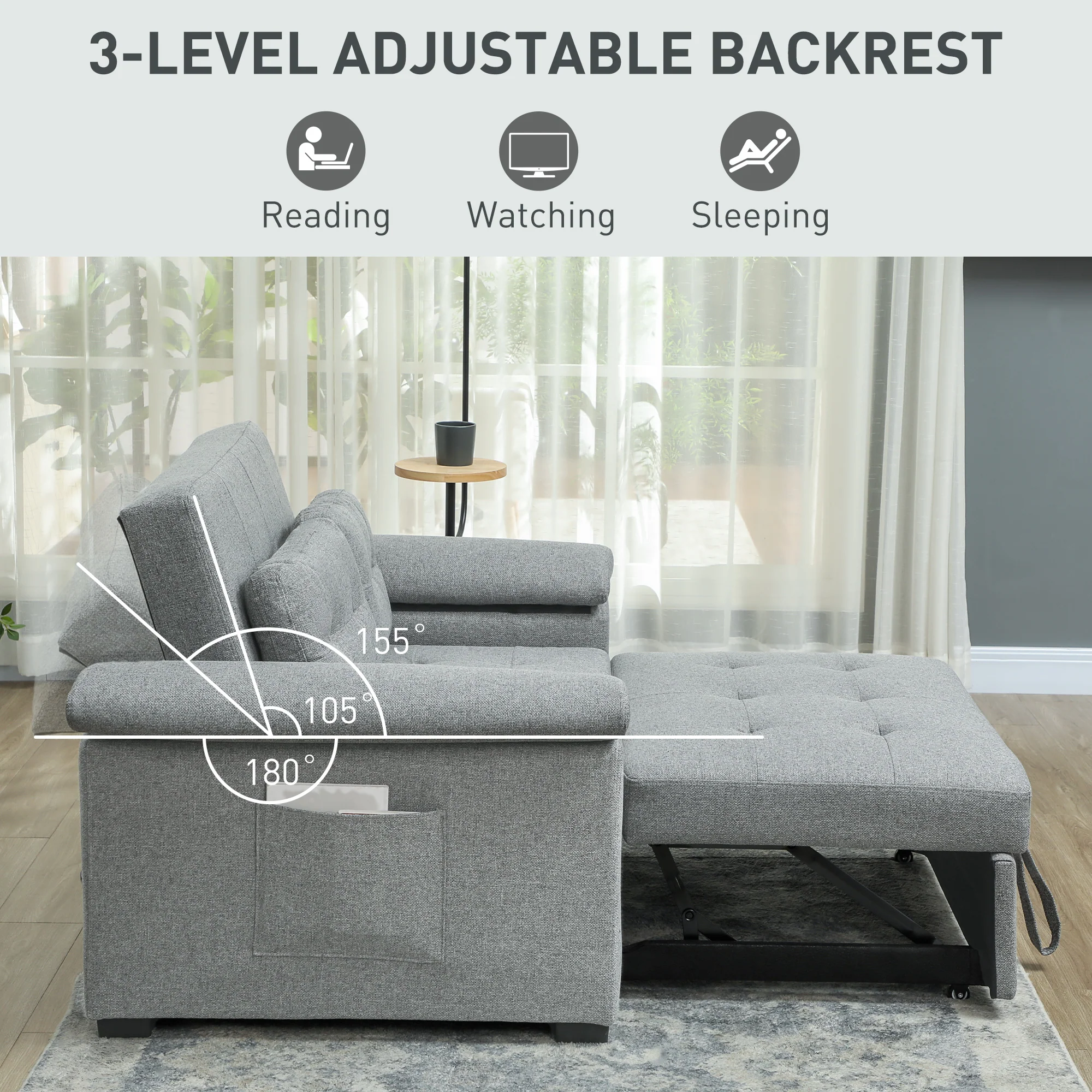 HOMCOM Click Clack Sofa Bed 2 Seater Sofa Bed for Living Room - Image 24