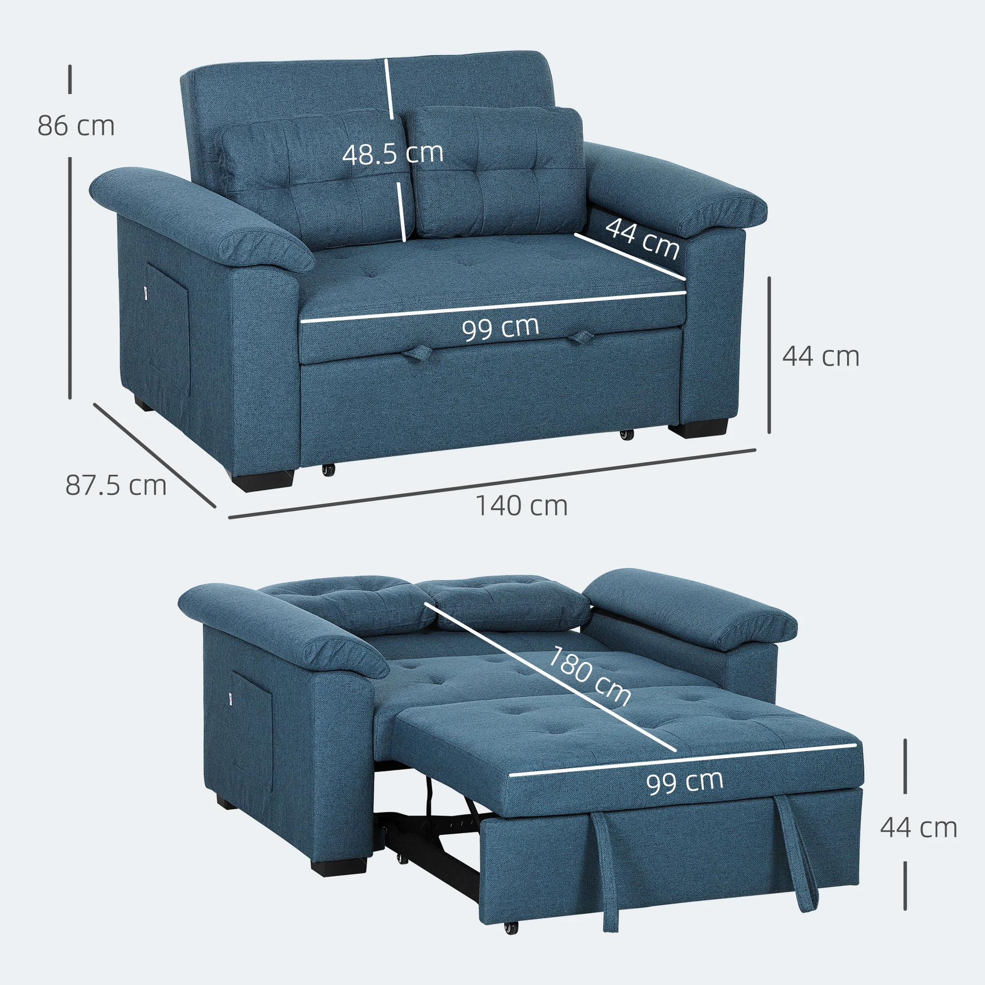 HOMCOM Click Clack Sofa Bed 2 Seater Sofa Bed for Living Room - Image 5