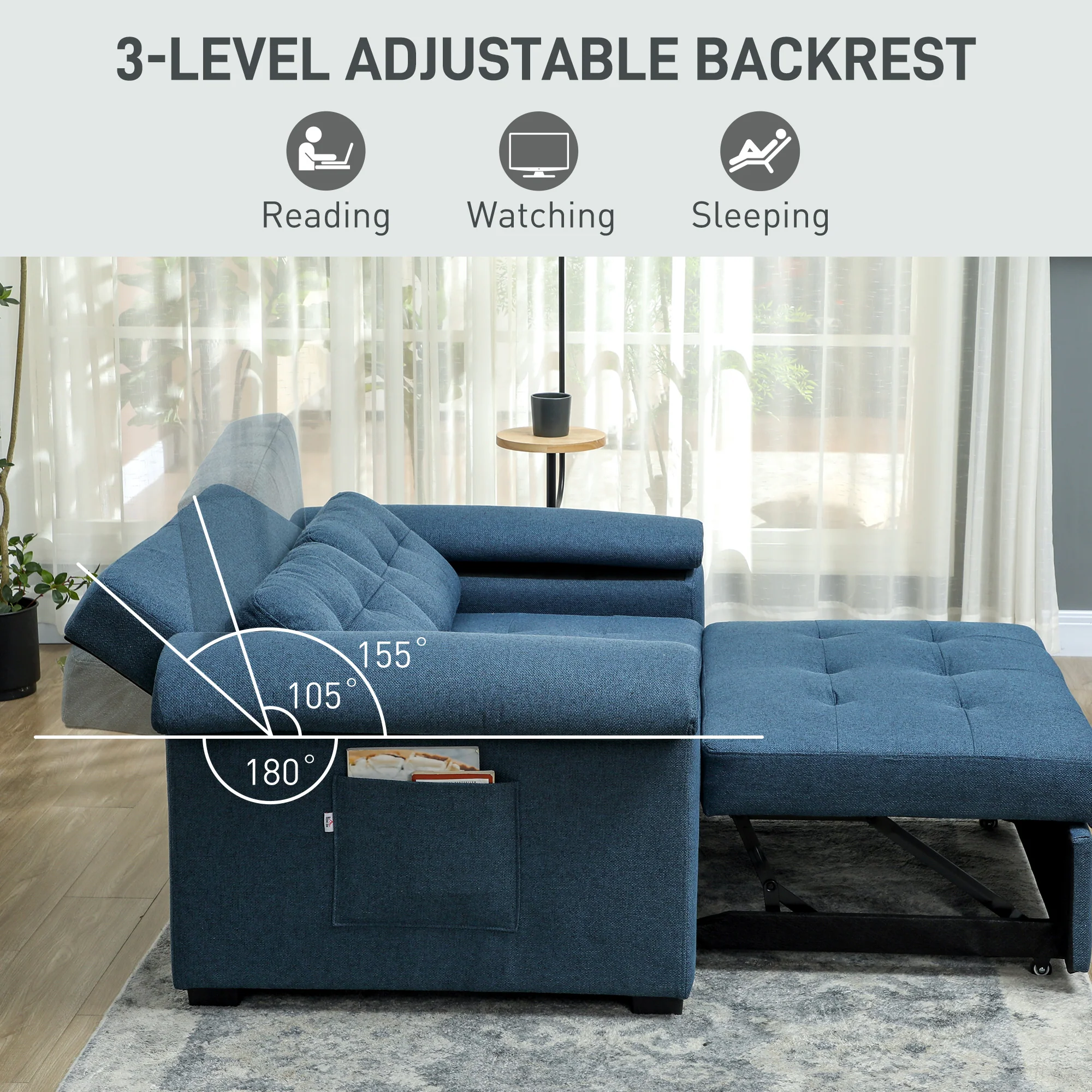 HOMCOM Click Clack Sofa Bed 2 Seater Sofa Bed for Living Room - Image 6