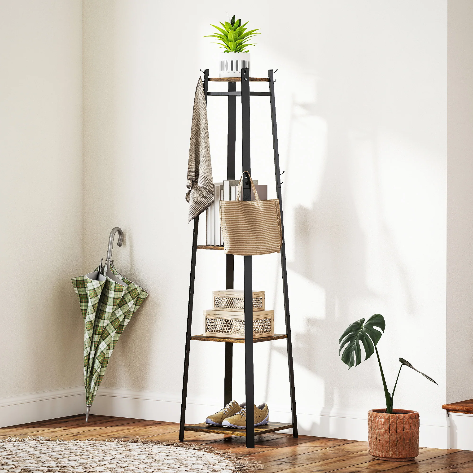 HOMCOM Clothes Rack With Storage, Garment Rack With 8 Hooks And 3-Tier Shelf - Image 11