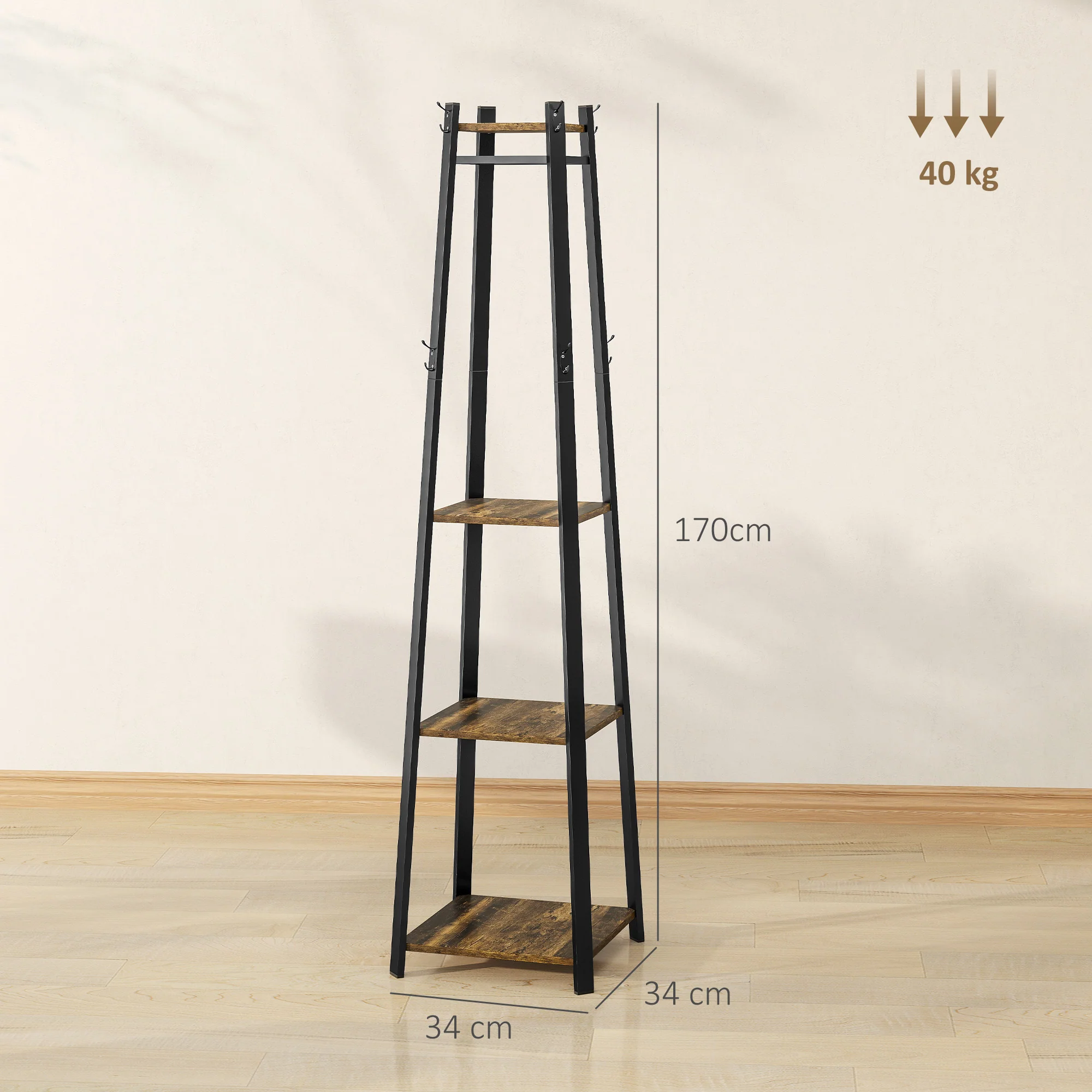 HOMCOM Clothes Rack With Storage, Garment Rack With 8 Hooks And 3-Tier Shelf - Image 14