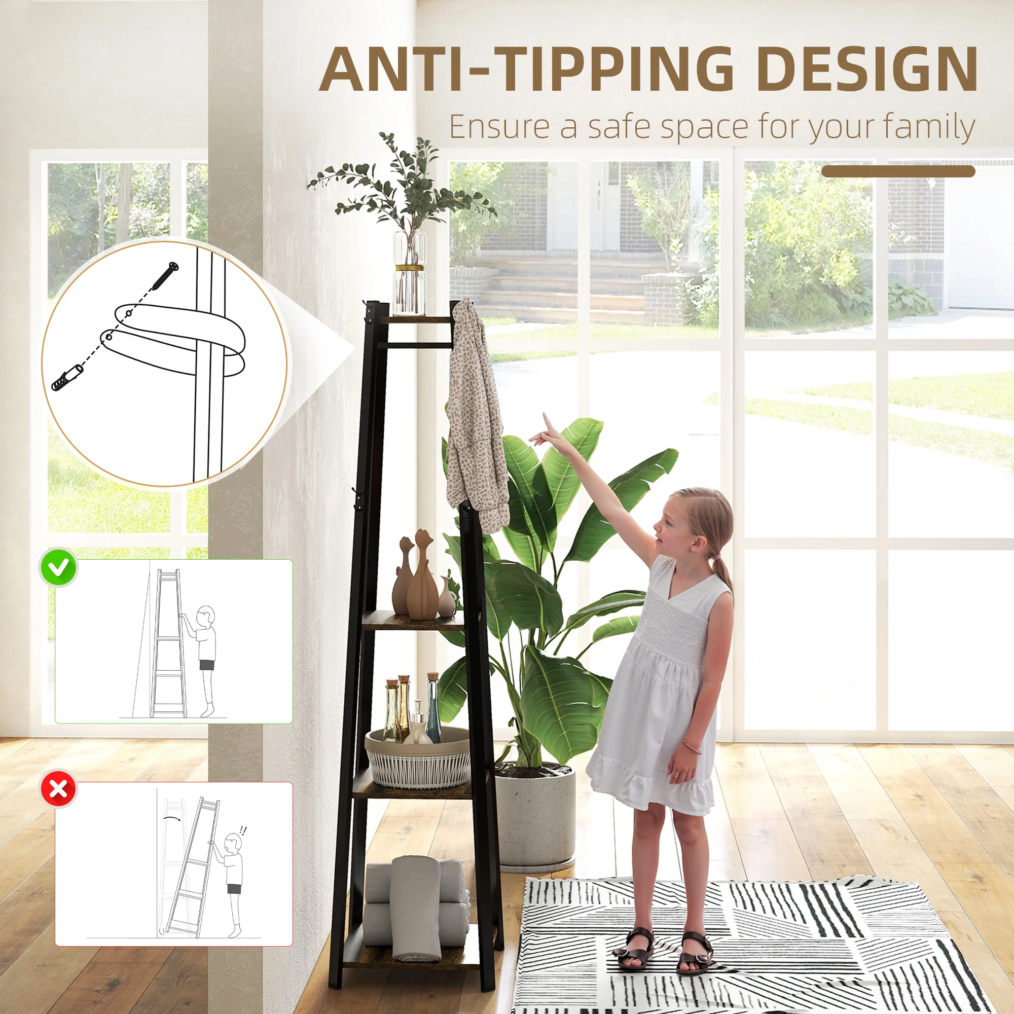 HOMCOM Clothes Rack With Storage, Garment Rack With 8 Hooks And 3-Tier Shelf - Image 15