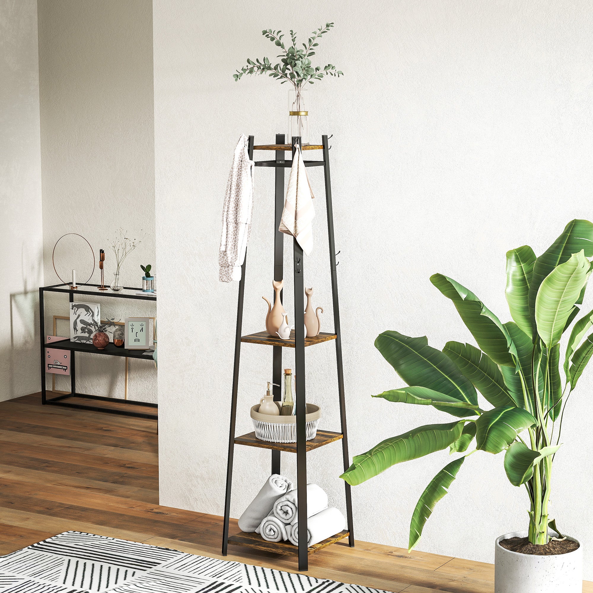 HOMCOM Clothes Rack With Storage, Garment Rack With 8 Hooks And 3-Tier Shelf - Image 17