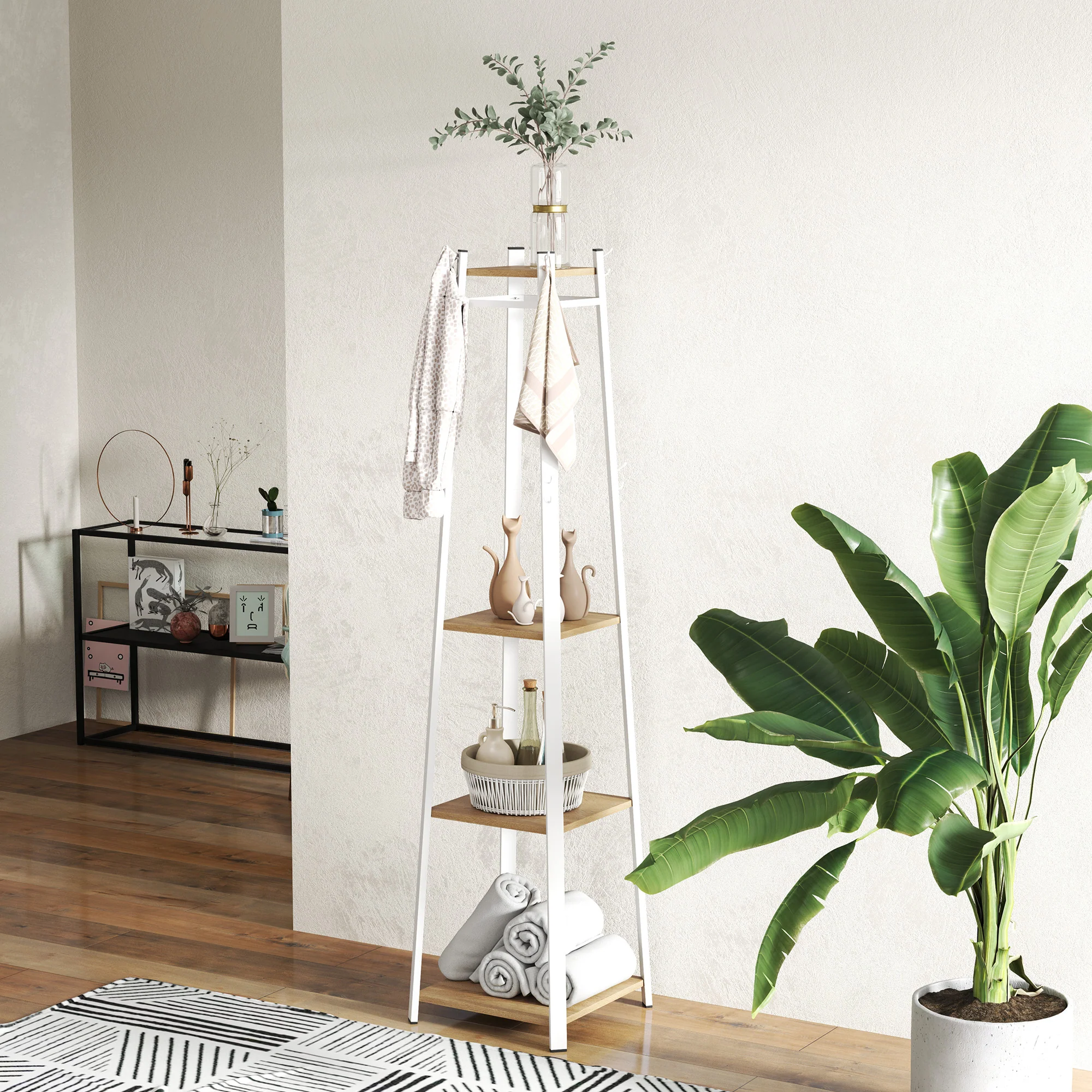 HOMCOM Clothes Rack With Storage, Garment Rack With 8 Hooks And 3-Tier Shelf - Image 8