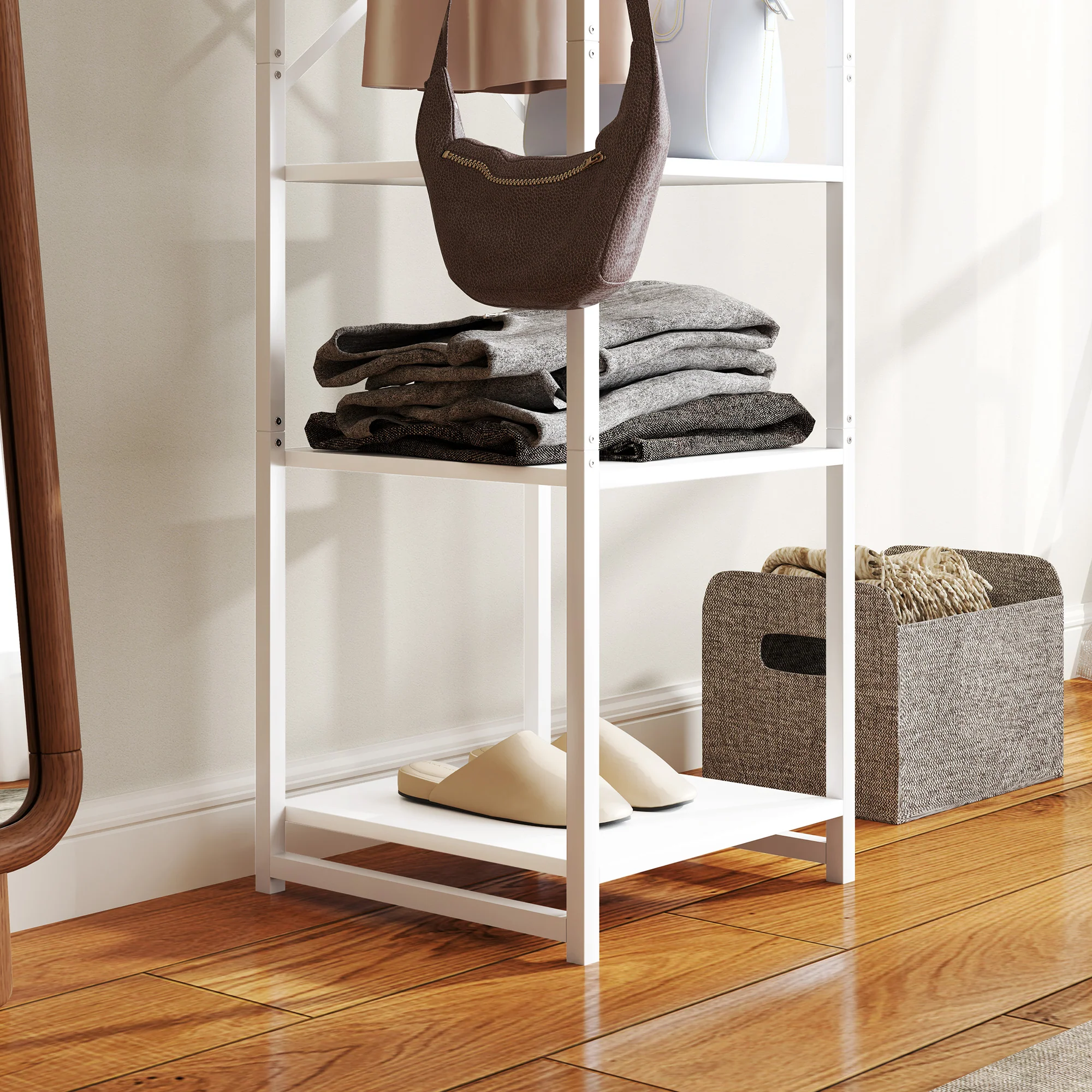 HOMCOM Clothes Rail With Storage Shelf And Hooks, Clothes Rack - Image 18