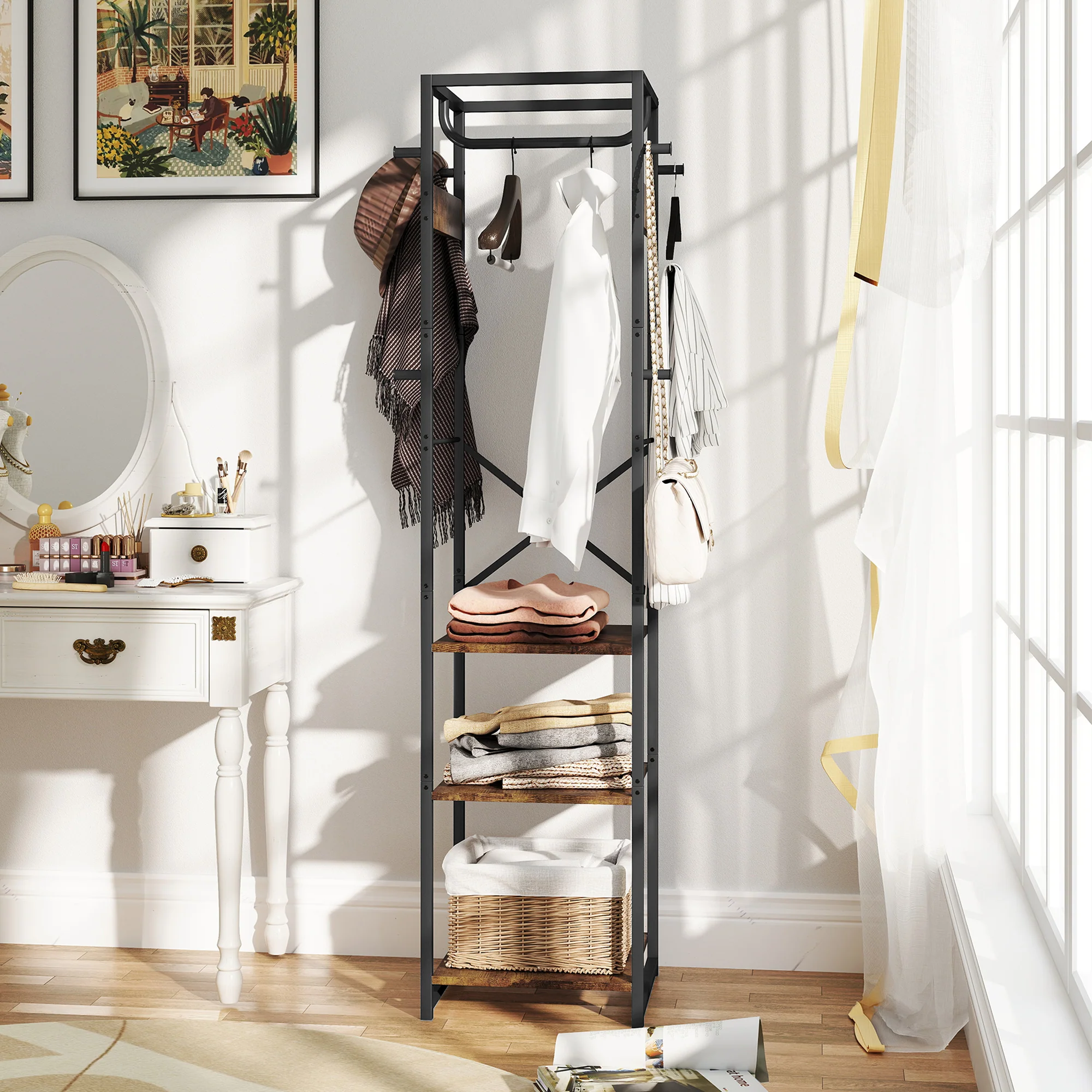 HOMCOM Clothes Rail With Storage Shelf And Hooks, Clothes Rack - Image 8