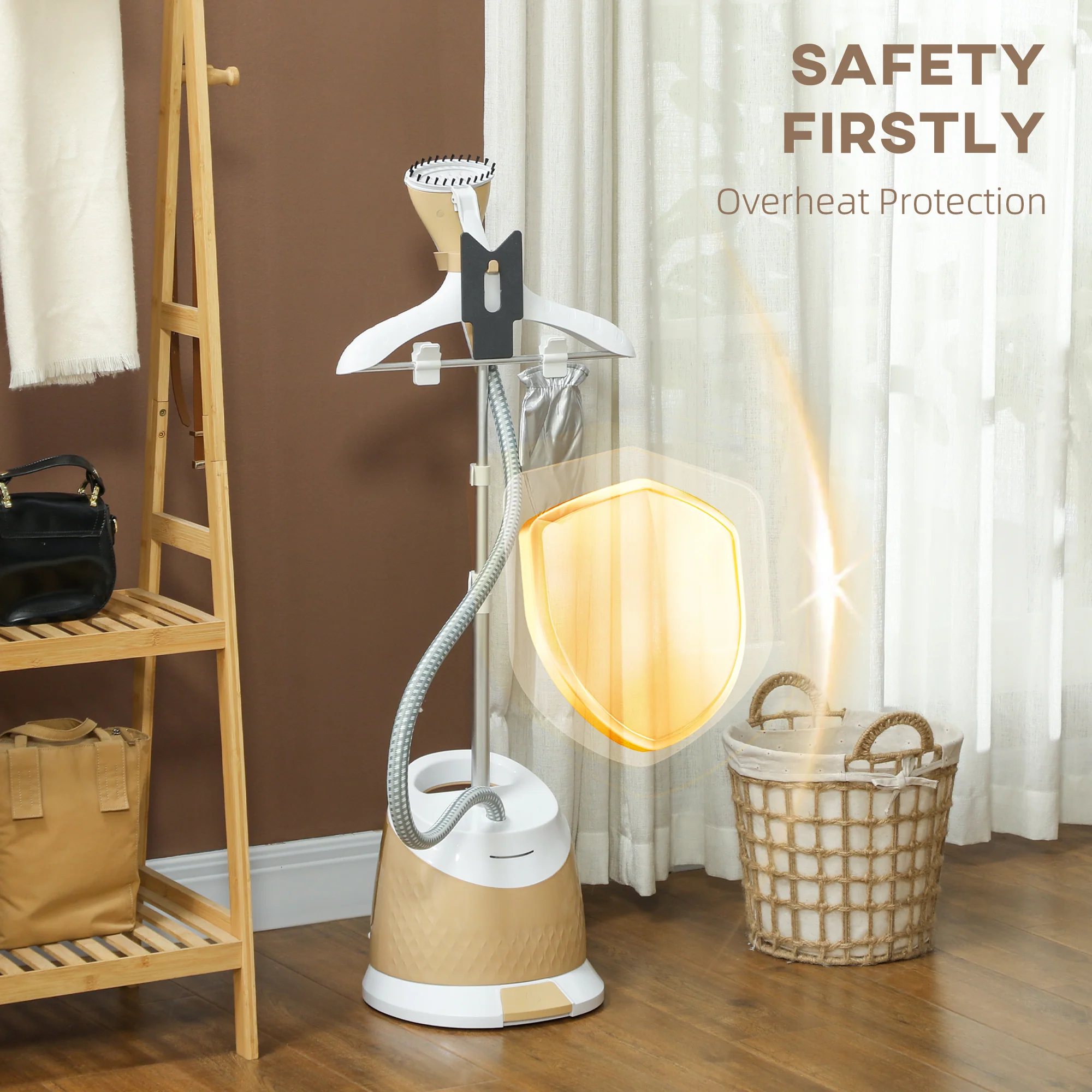 HOMCOM Clothes Steamer, Garment Steamer Clothing Wrinkle Remover, Gold Tone - Image 7