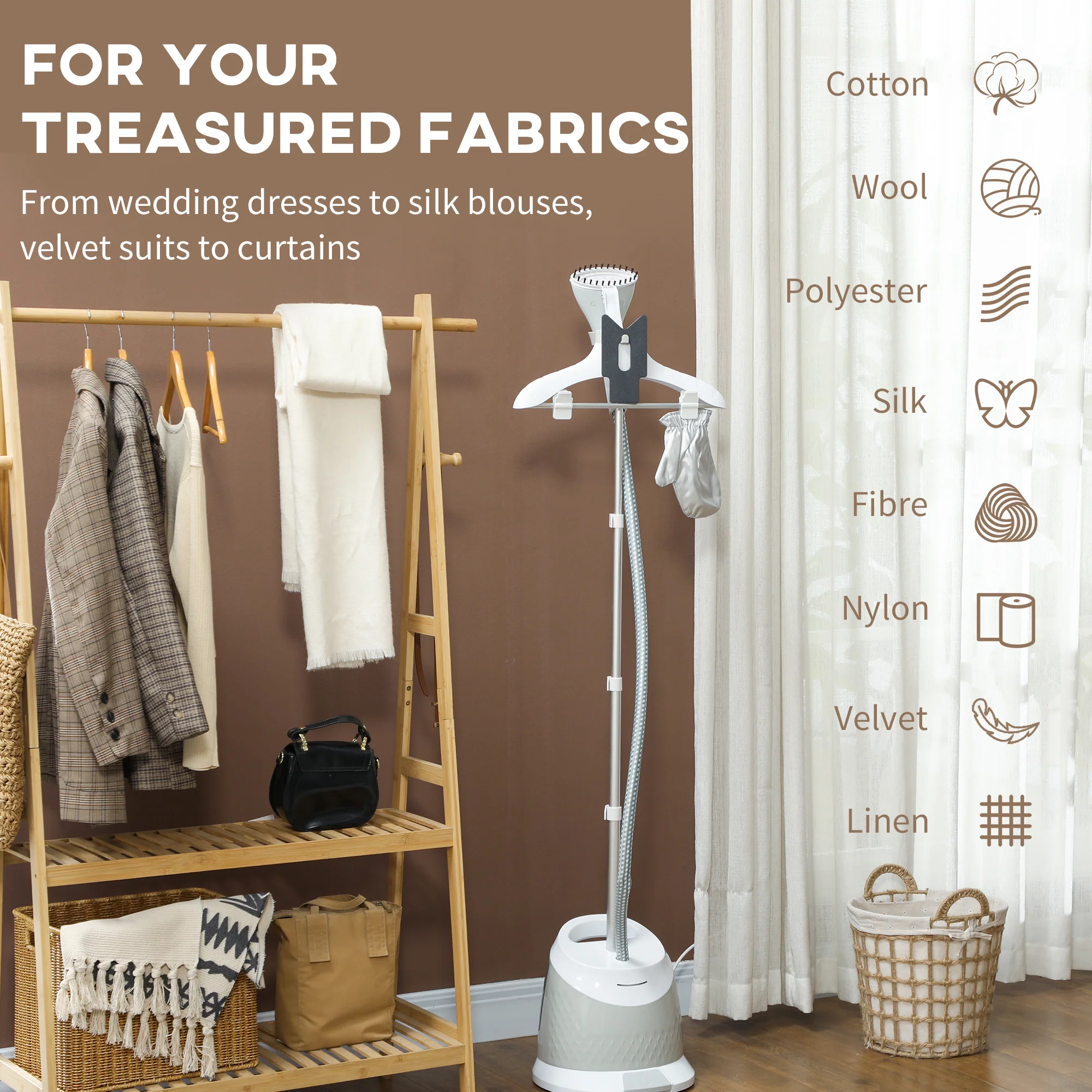 HOMCOM Clothes Steamer, Garment Steamer Clothing Wrinkle Remover, Grey - Image 4