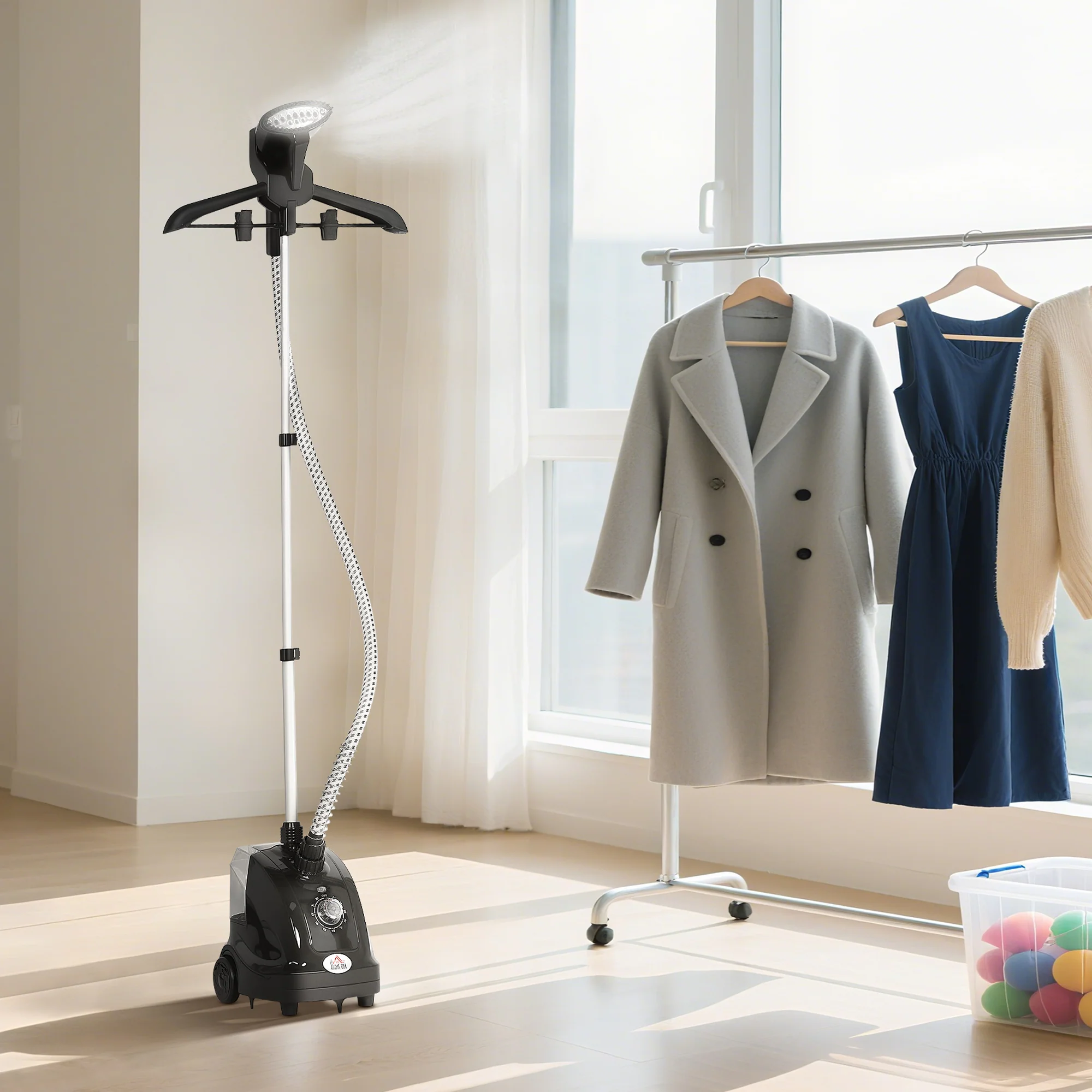 HOMCOM Clothes Steamer with Adjustable Pole 41-110 cm Black - Image 2