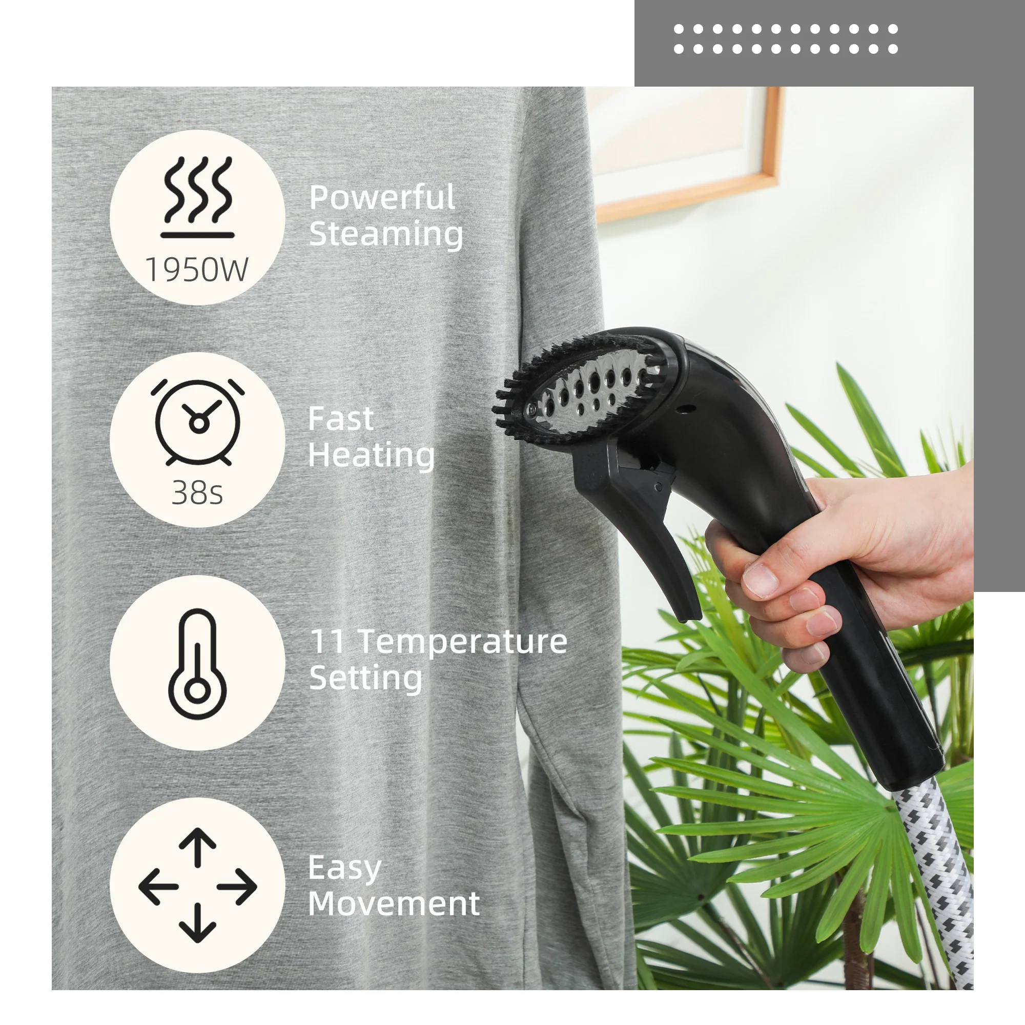 HOMCOM Clothes Steamer with Adjustable Pole 41-110 cm Black - Image 6