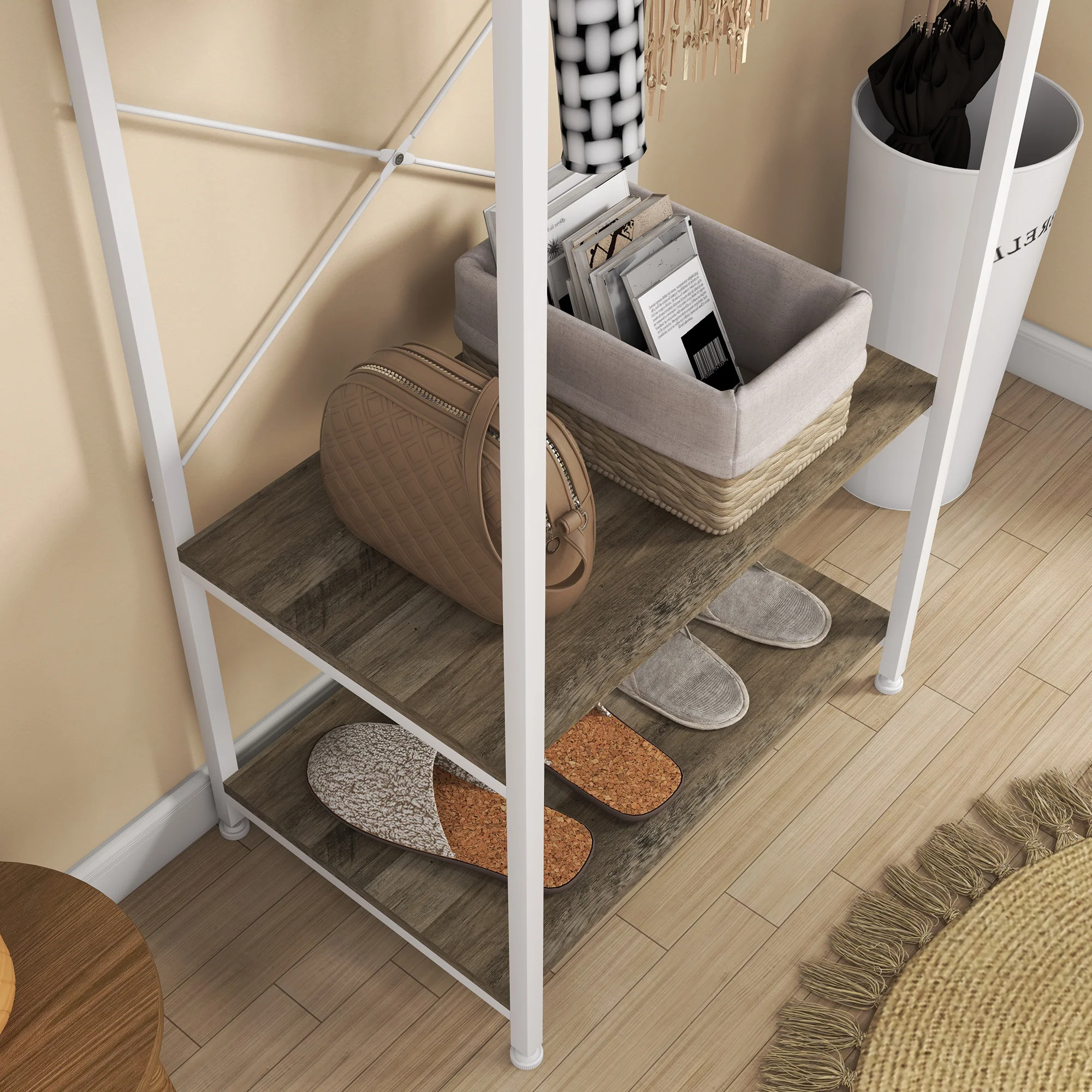 HOMCOM Coat Rack, 2-in-1 Clothes Stand With Shoe Storage For Hallway, Grey - Image 10