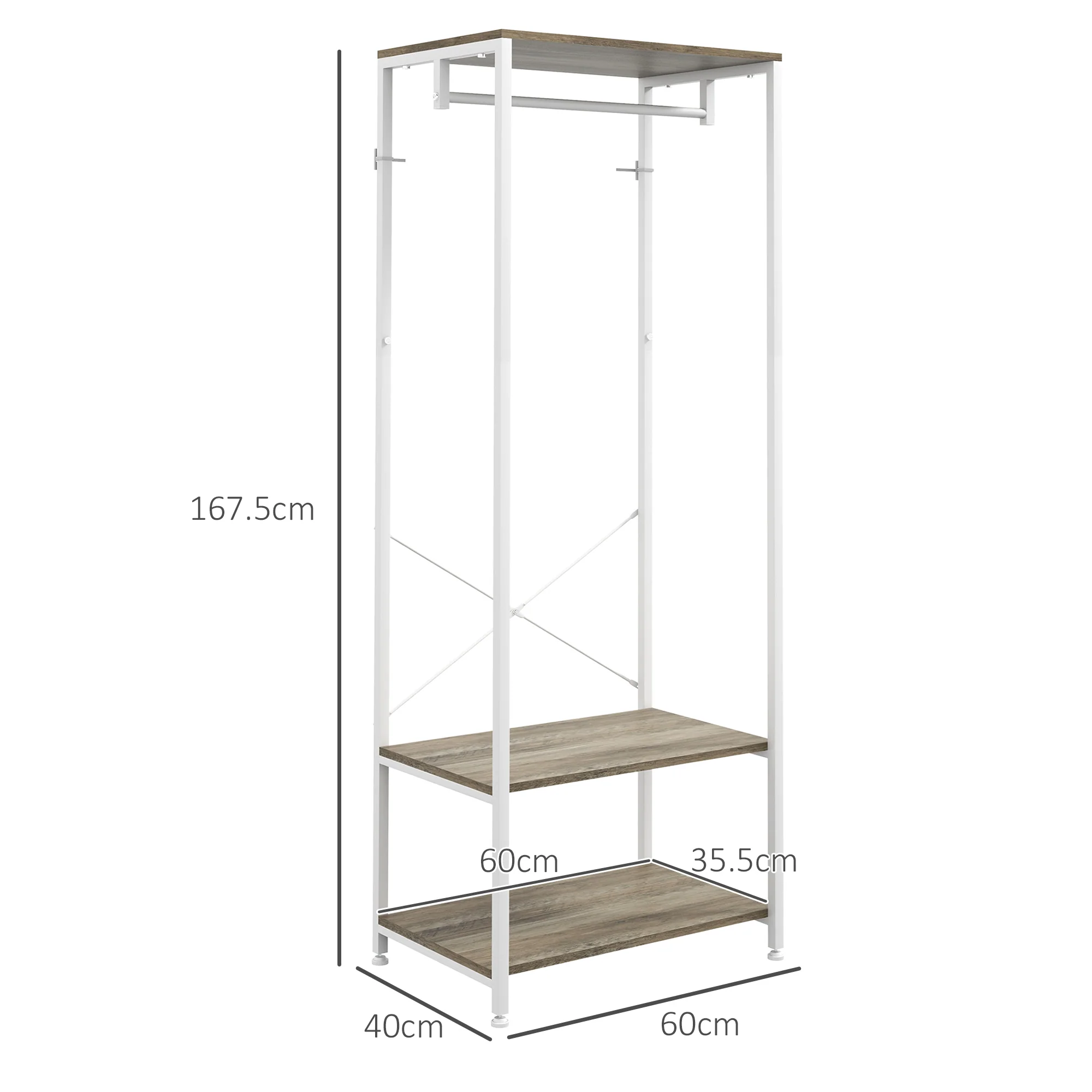 HOMCOM Coat Rack, 2-in-1 Clothes Stand With Shoe Storage For Hallway, Grey - Image 6