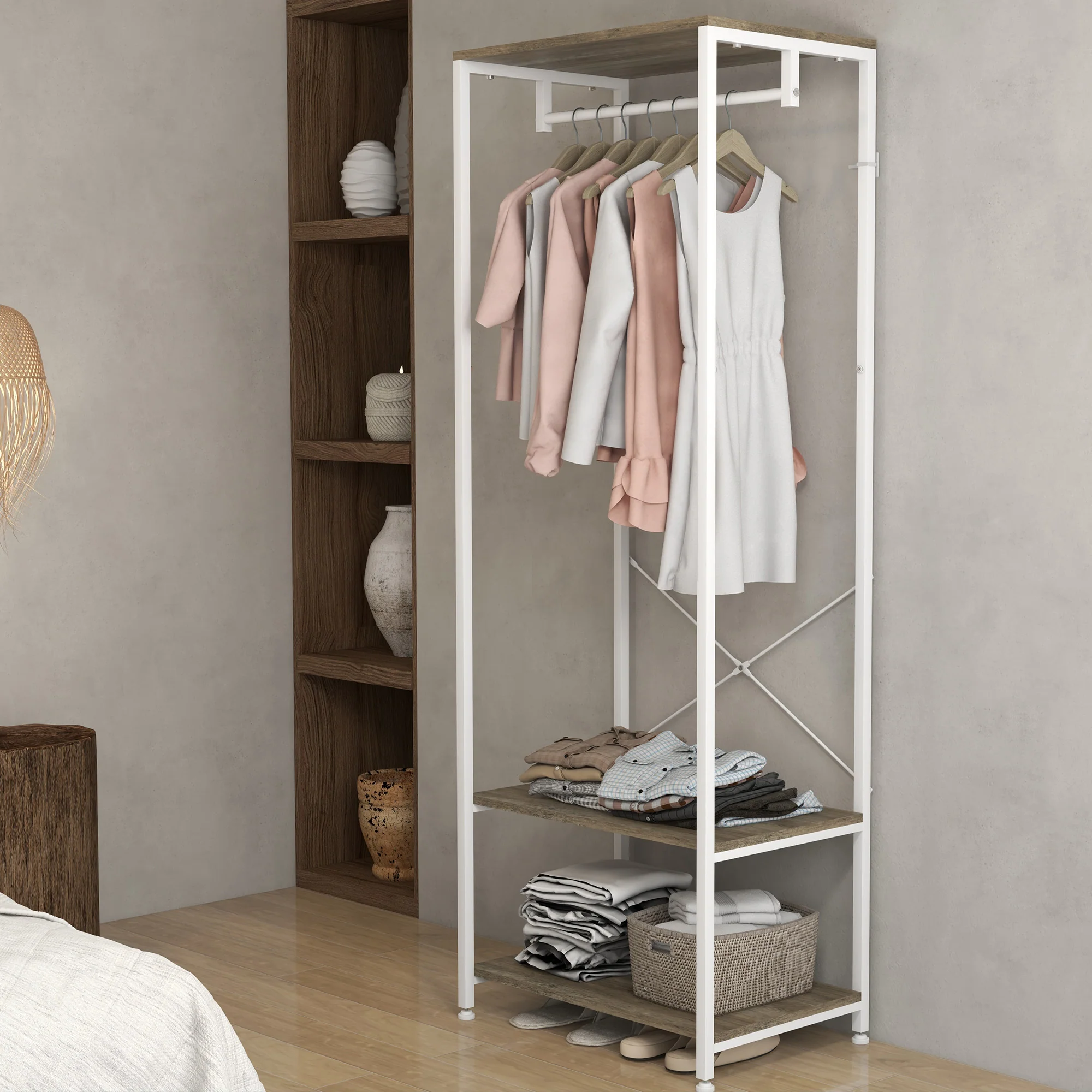 HOMCOM Coat Rack, 2-in-1 Clothes Stand With Shoe Storage For Hallway, Grey - Image 8