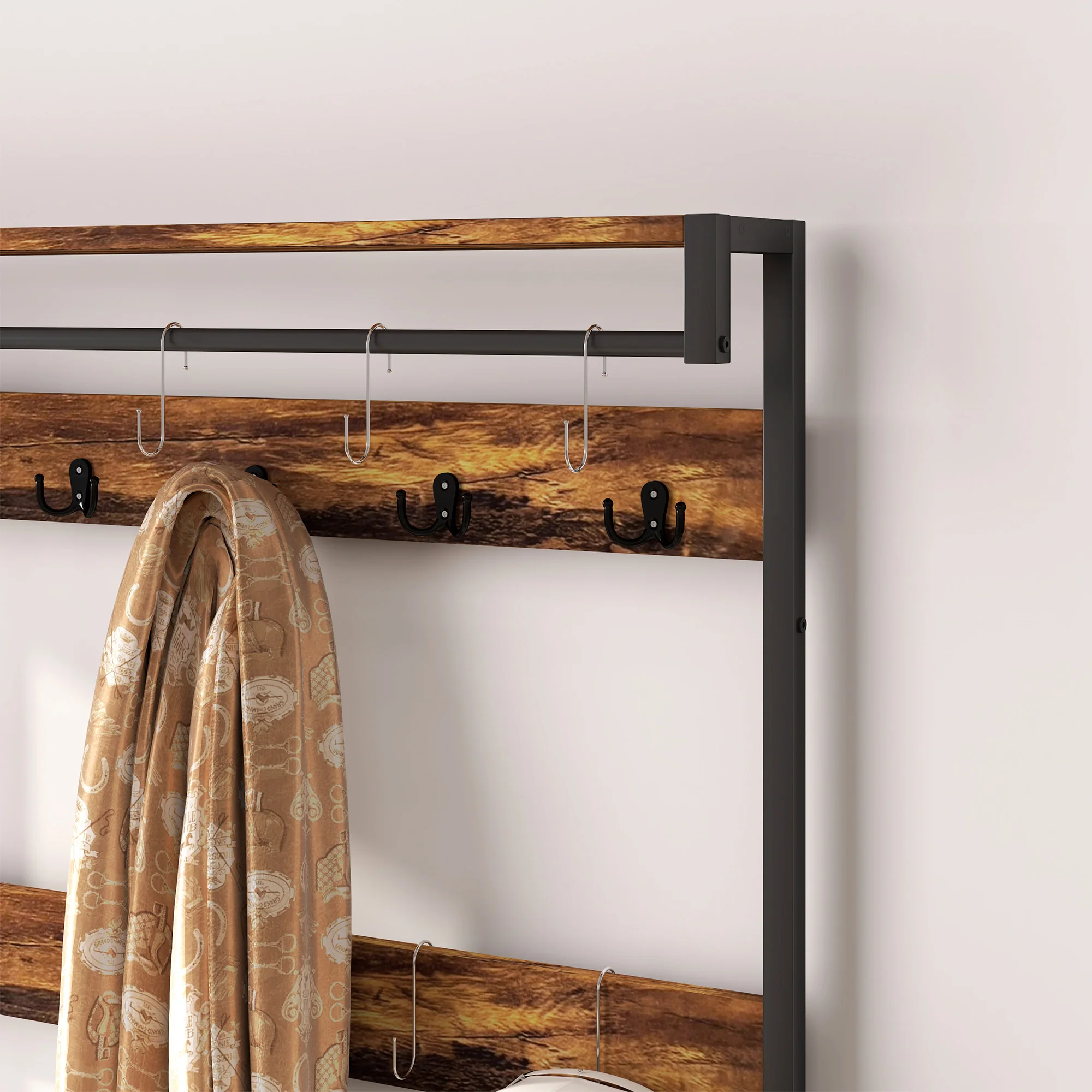 HOMCOM Coat Rack With Drawer, 4-in-1 Hall Tree With Coat Stand, Rustic Brown - Image 8