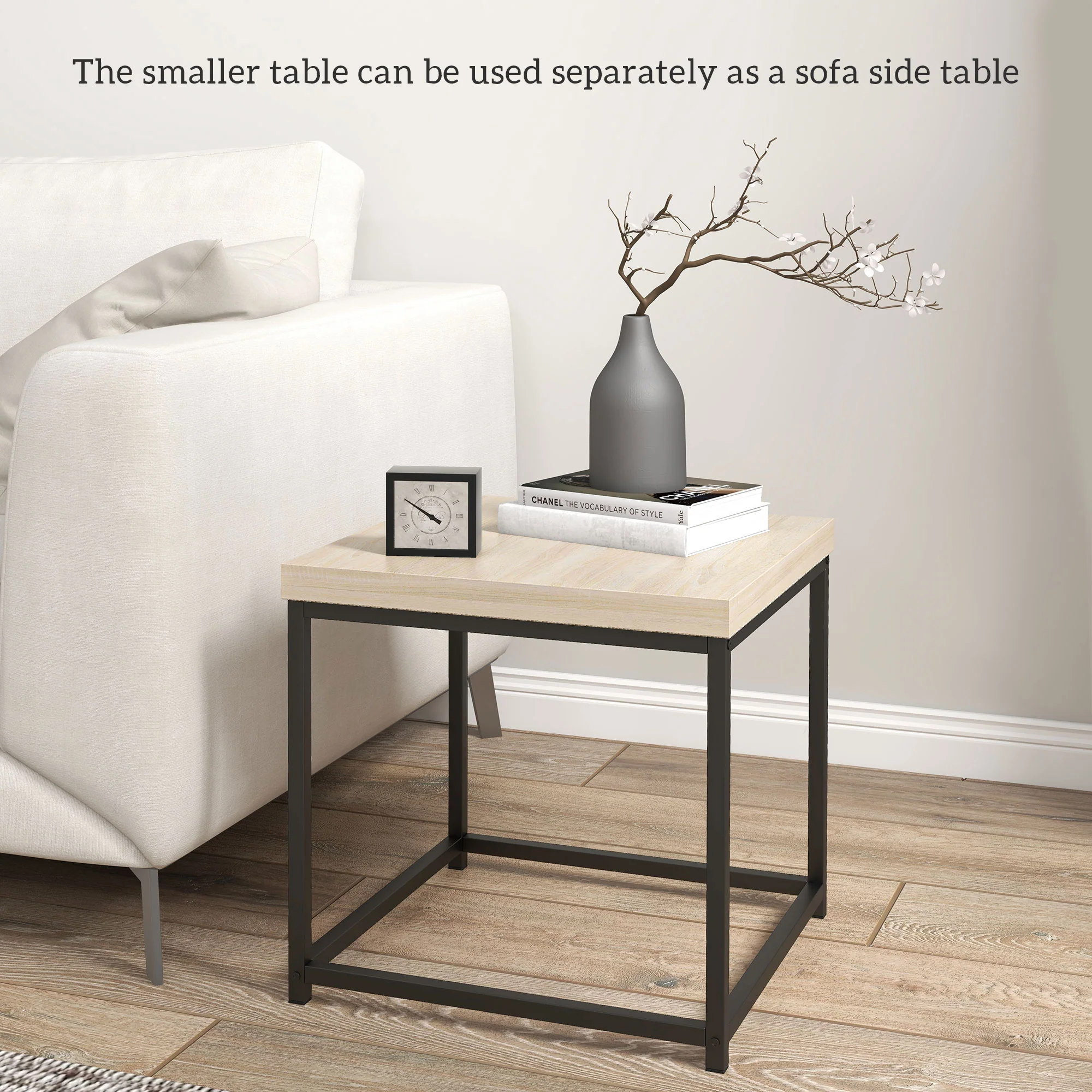HOMCOM Coffee Table Set of 2, Nest of Tables with 3.5cm Thick Tabletop, Oak - Image 4