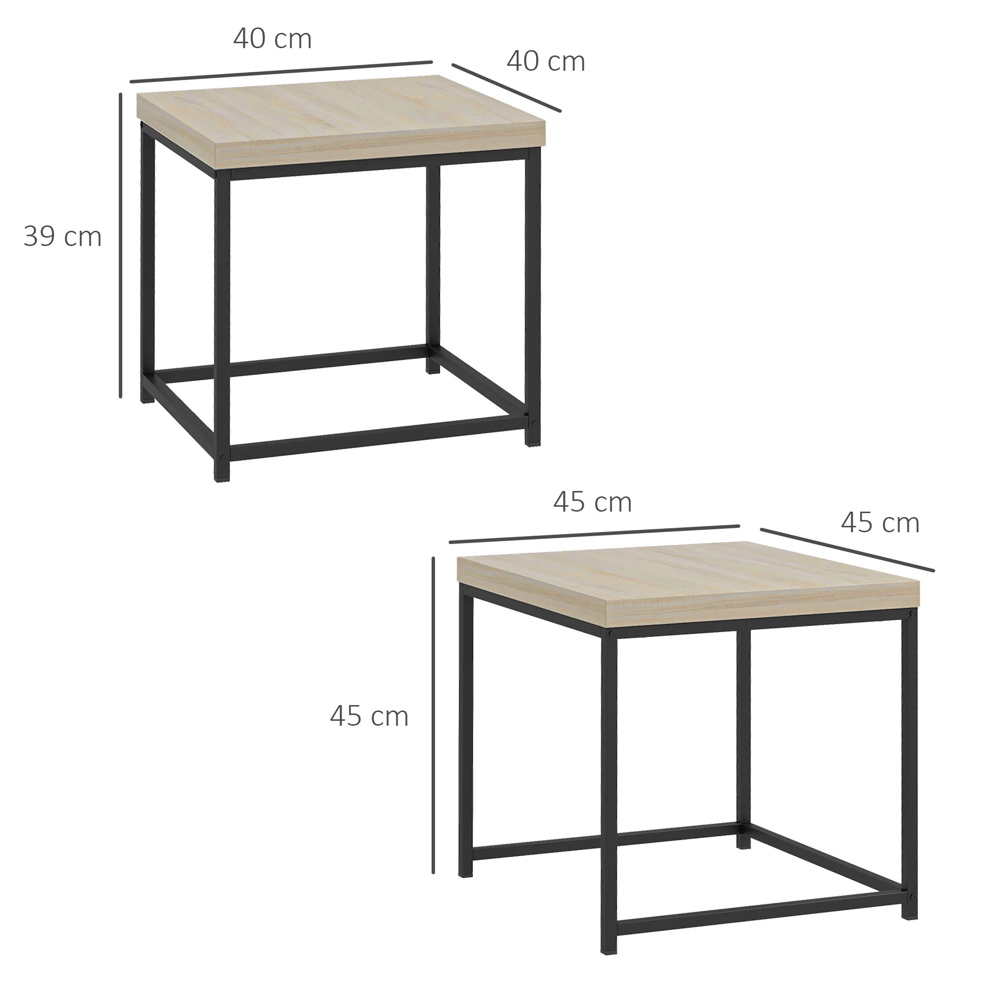 HOMCOM Coffee Table Set of 2, Nest of Tables with 3.5cm Thick Tabletop, Oak - Image 5