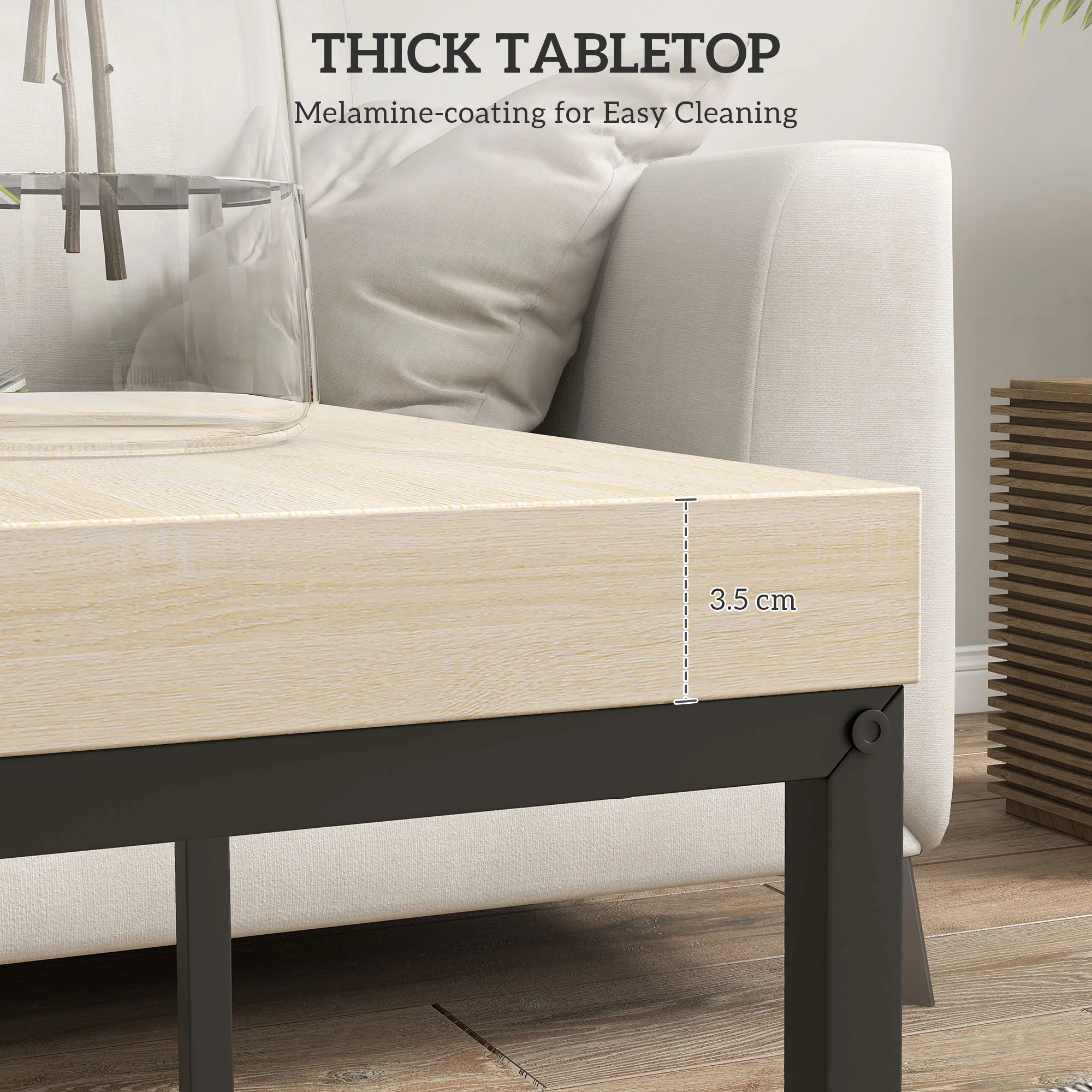 HOMCOM Coffee Table Set of 2, Nest of Tables with 3.5cm Thick Tabletop, Oak - Image 6