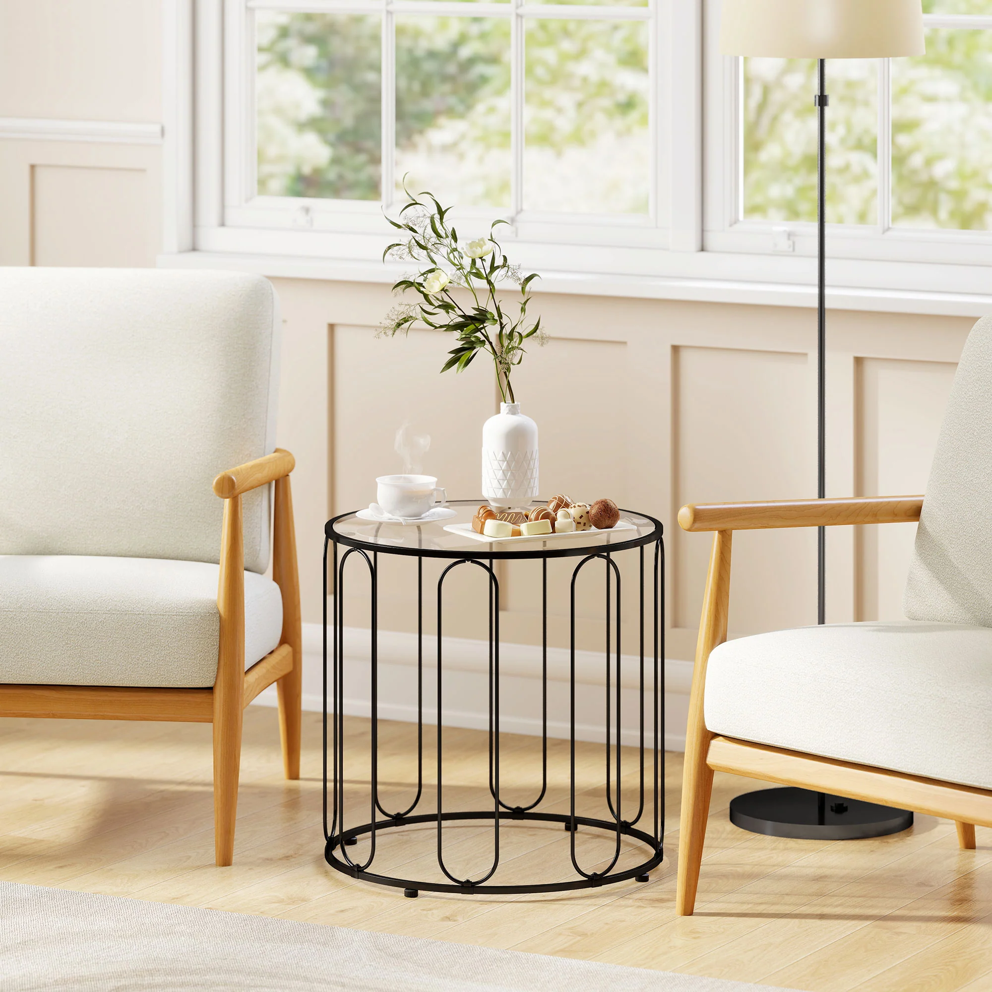 HOMCOM Coffee Table Set Of 2, Nest Of Tables With Metal Frame, Black - Image 9