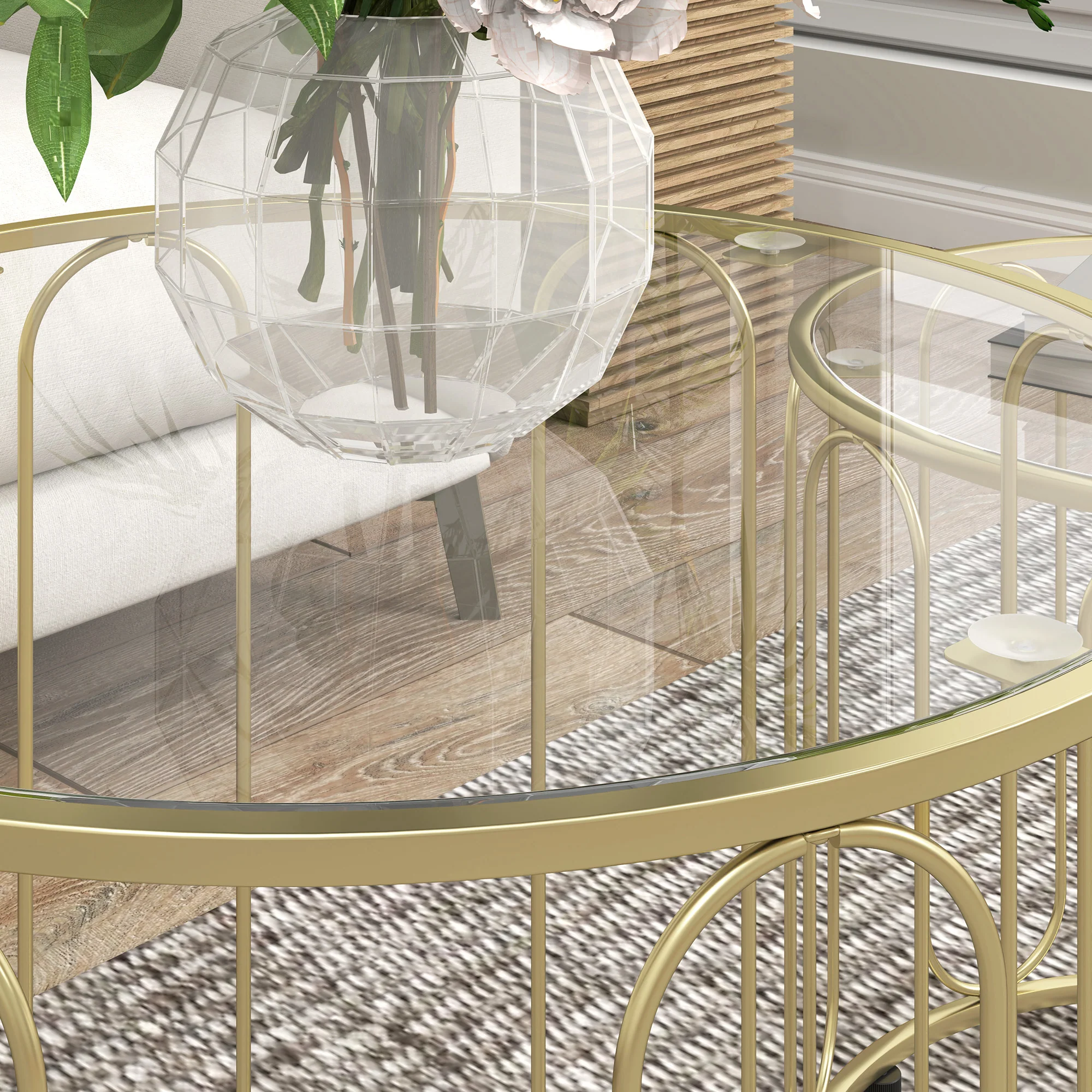 HOMCOM Coffee Table Set Of 2, Nest Of Tables With Metal Frame, Gold Tone - Image 9