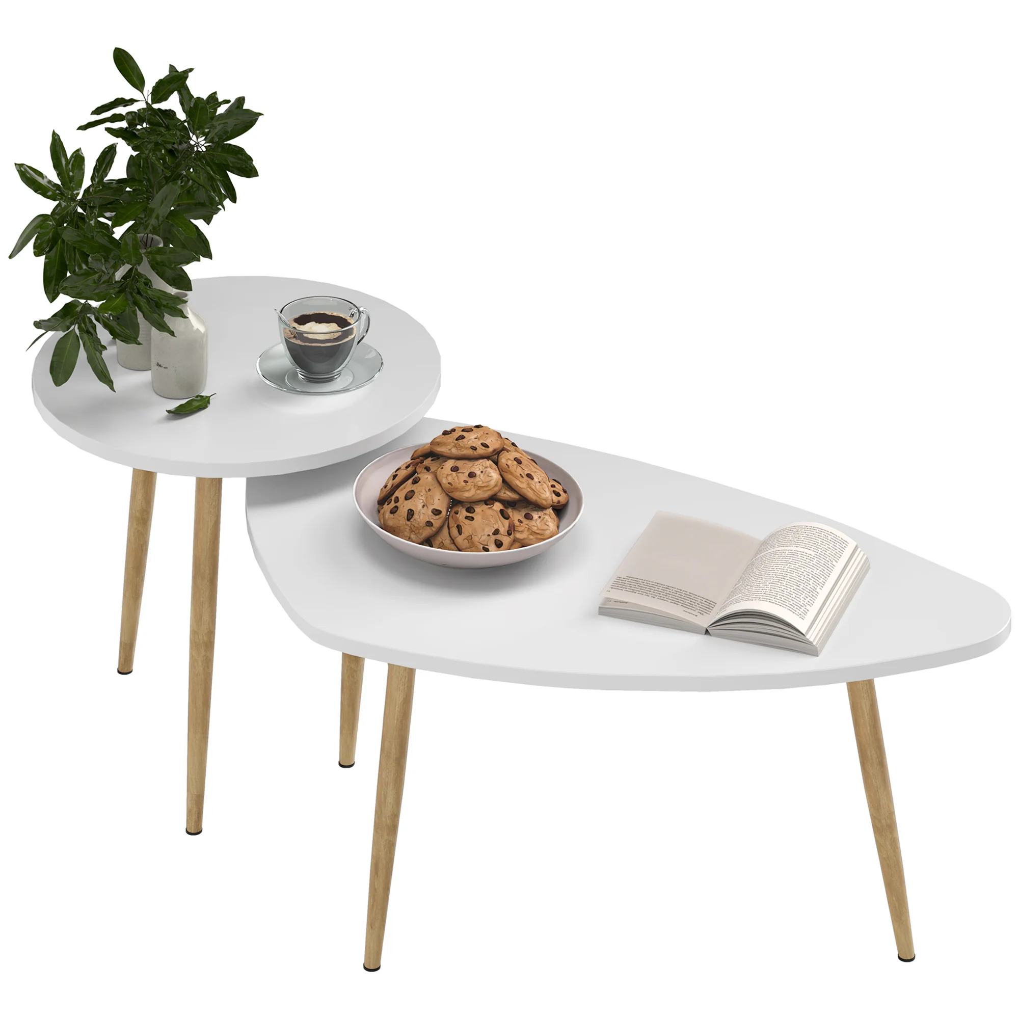 HOMCOM Coffee Table Set Of 2 Nesting End Side Tables For Living Room, White