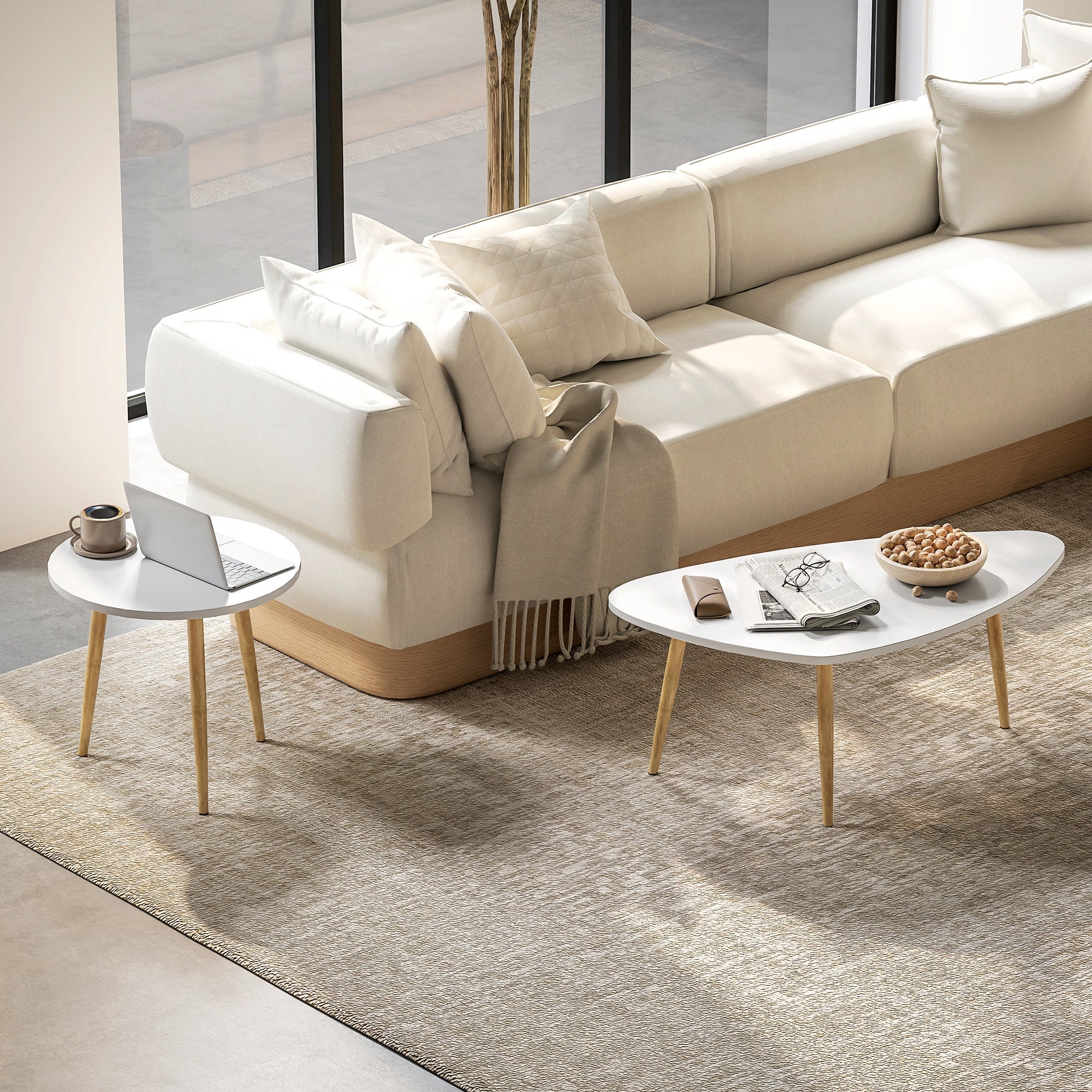 HOMCOM Coffee Table Set Of 2 Nesting End Side Tables For Living Room, White - Image 2