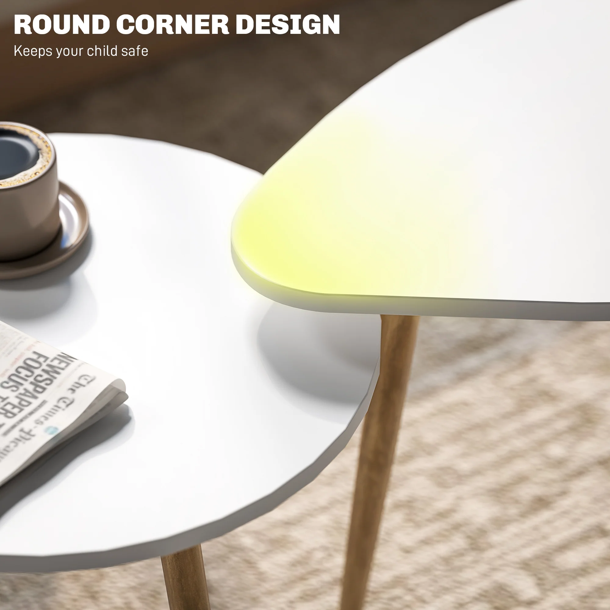 HOMCOM Coffee Table Set Of 2 Nesting End Side Tables For Living Room, White - Image 3