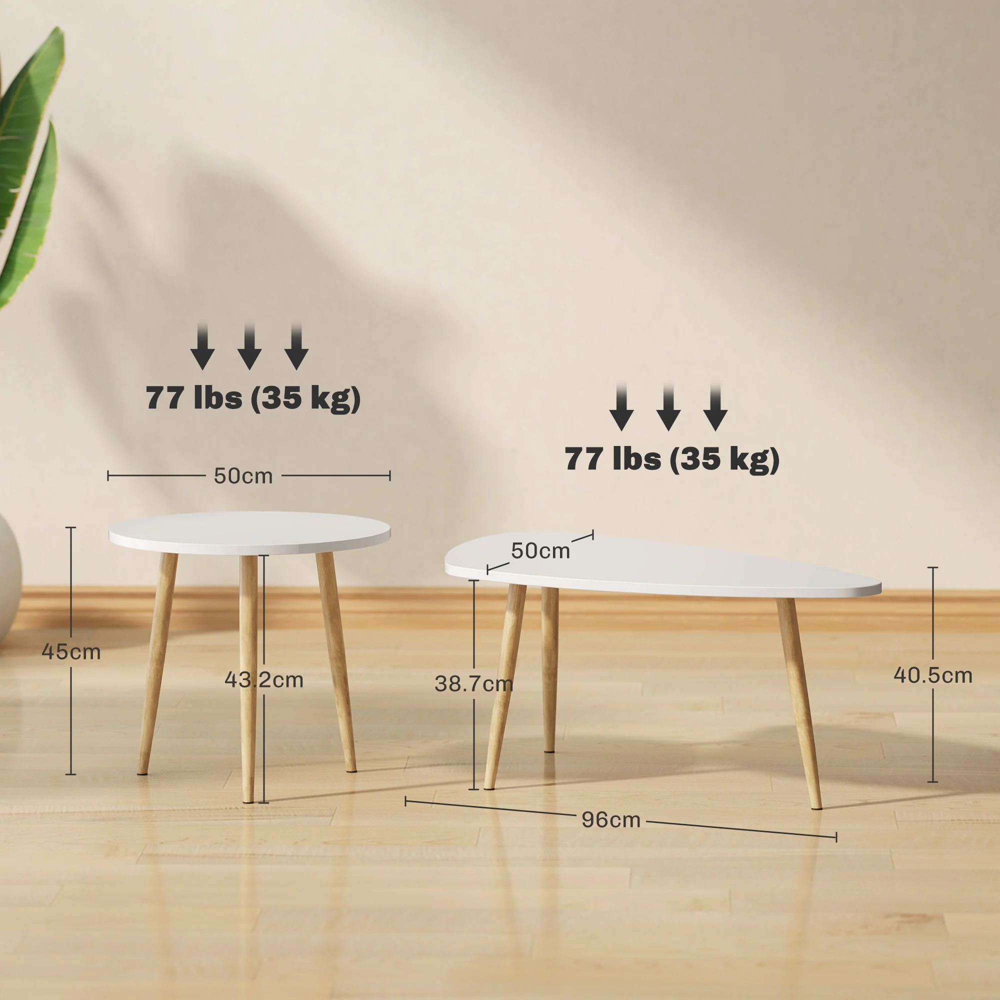 HOMCOM Coffee Table Set Of 2 Nesting End Side Tables For Living Room, White - Image 5