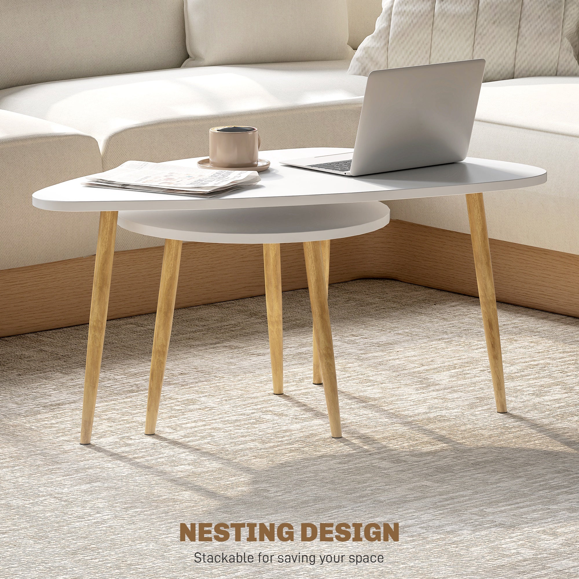 HOMCOM Coffee Table Set Of 2 Nesting End Side Tables For Living Room, White - Image 6