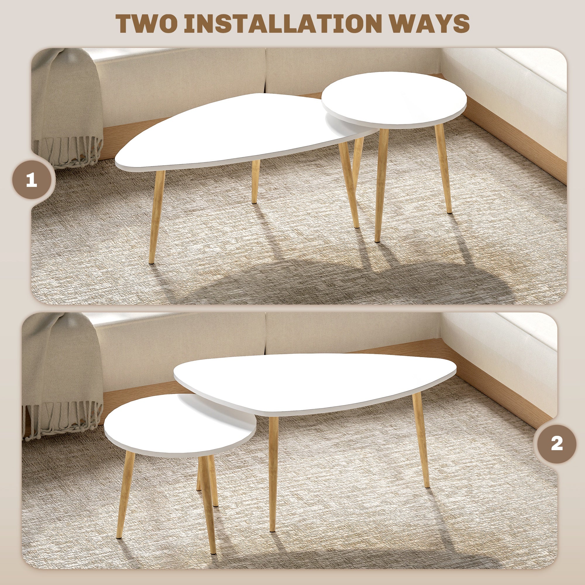 HOMCOM Coffee Table Set Of 2 Nesting End Side Tables For Living Room, White - Image 8