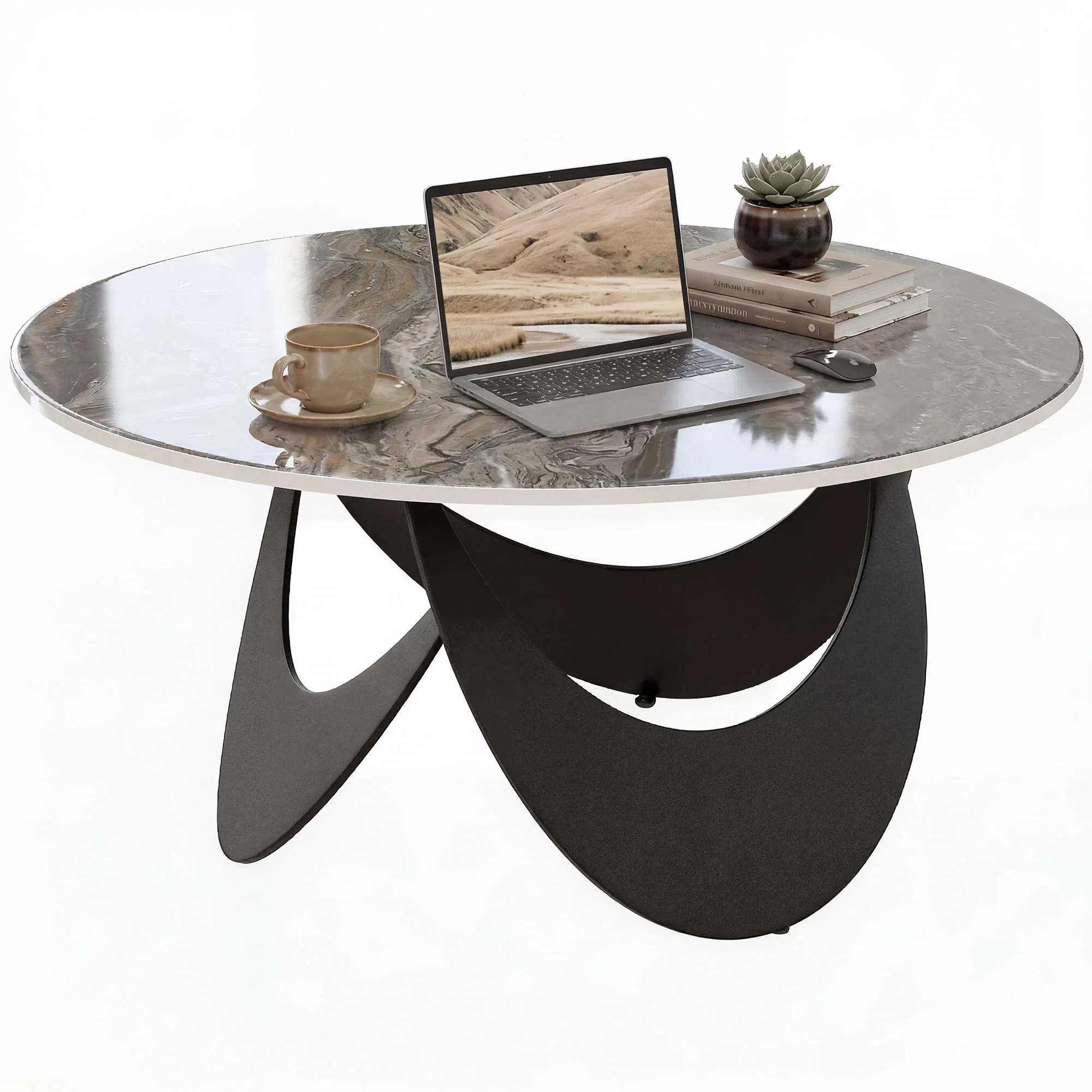 HOMCOM Coffee Table Sintered Stone Top Brown And Black