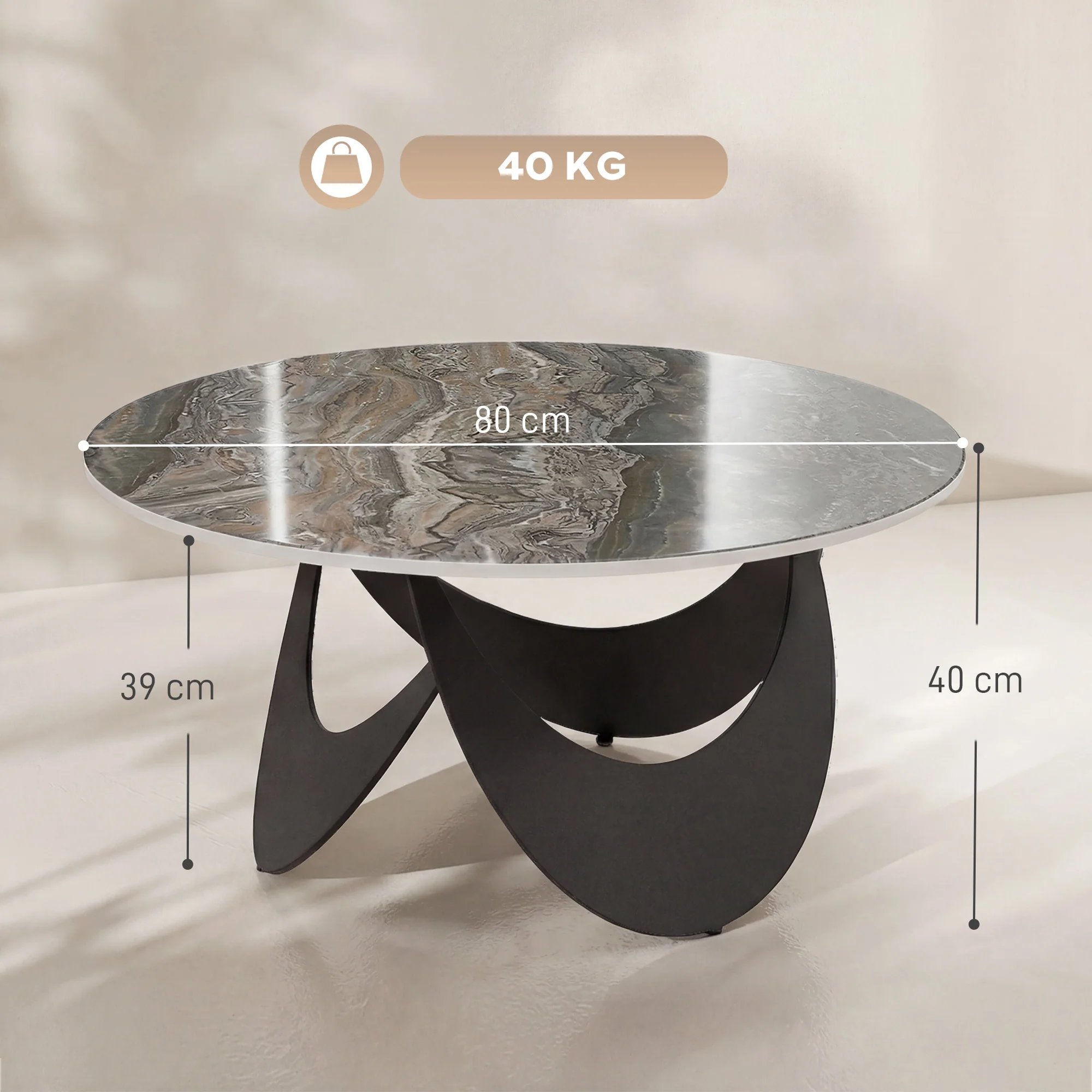 HOMCOM Coffee Table Sintered Stone Top Brown And Black - Image 5