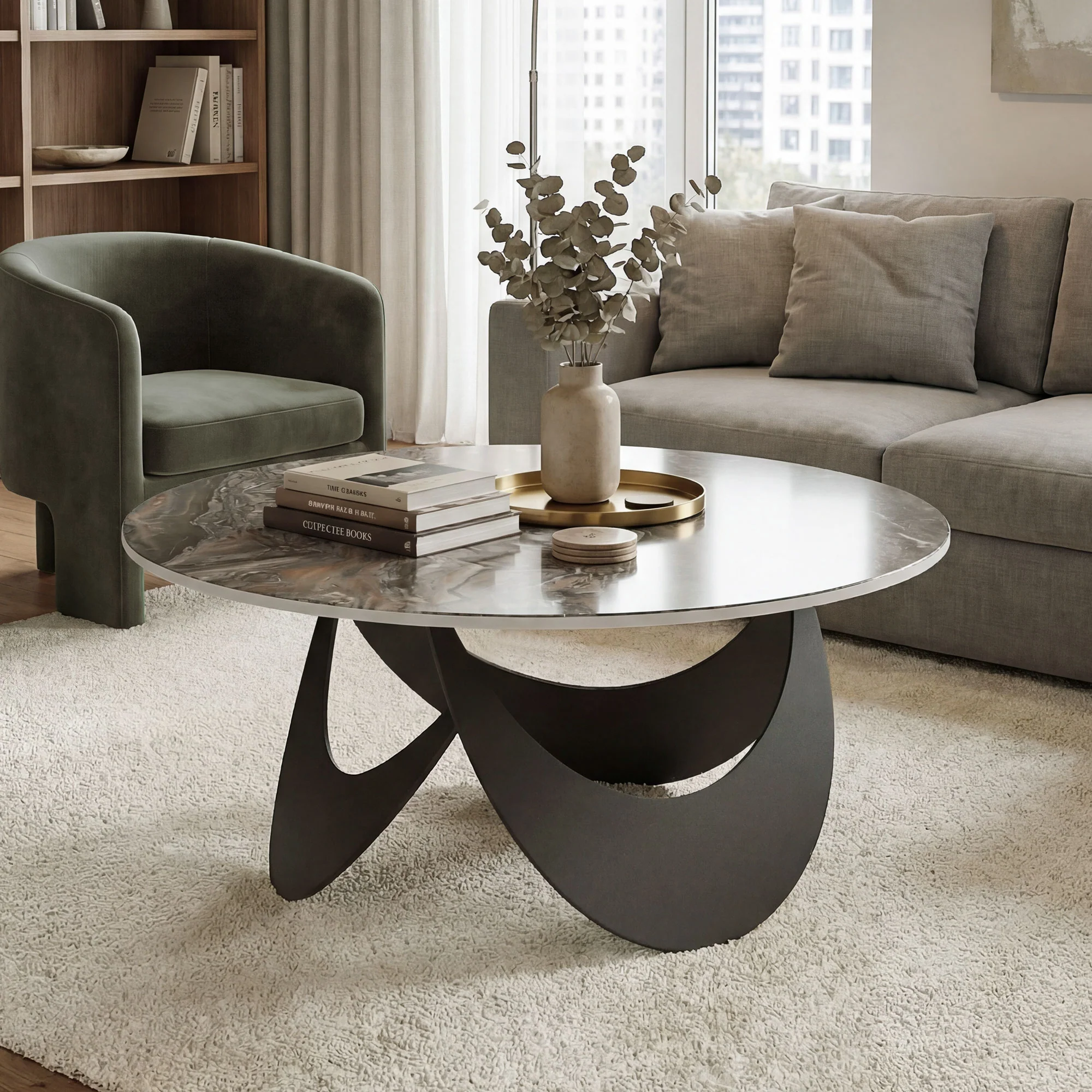 HOMCOM Coffee Table Sintered Stone Top Brown And Black - Image 9