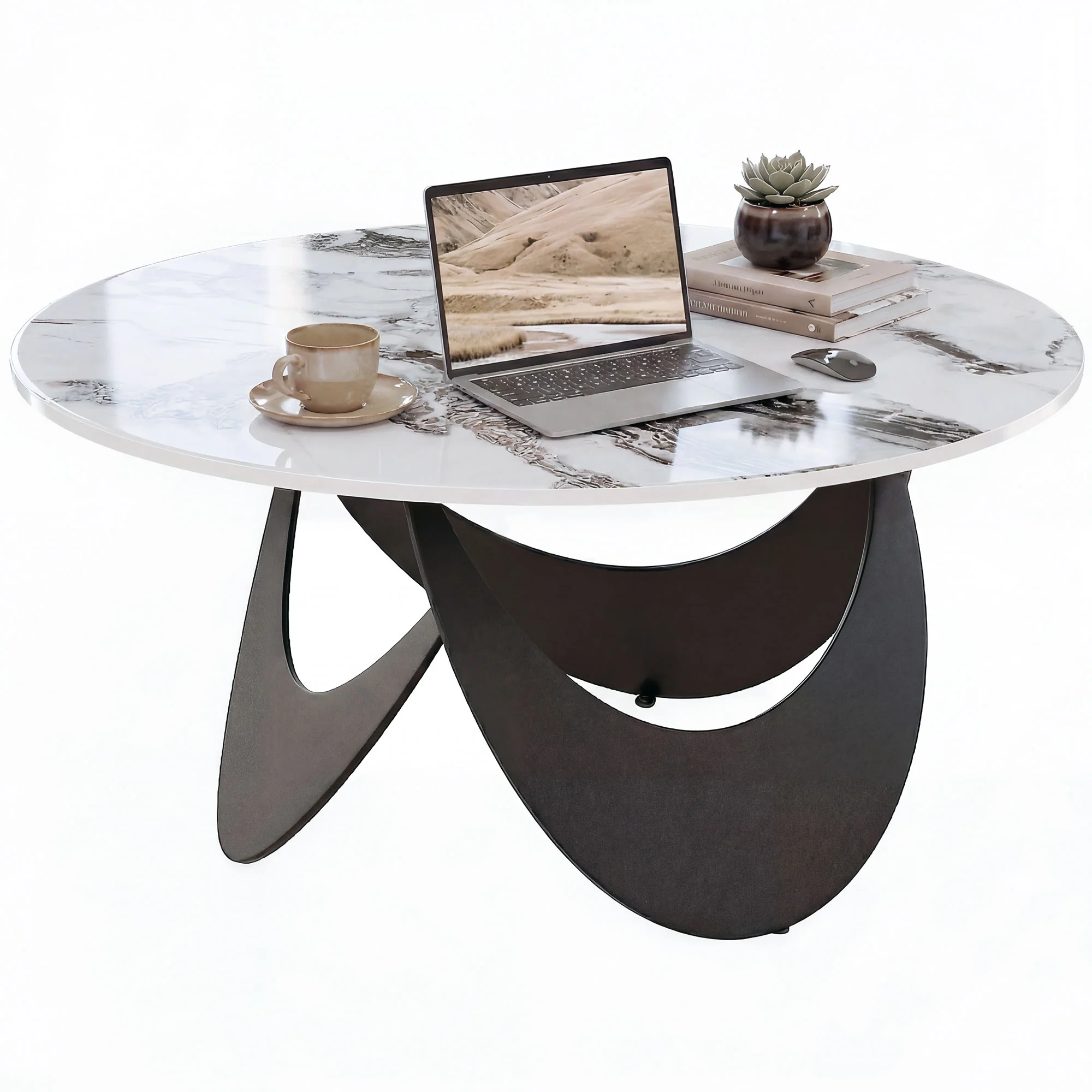HOMCOM Coffee Table Sintered Stone Top White And Black