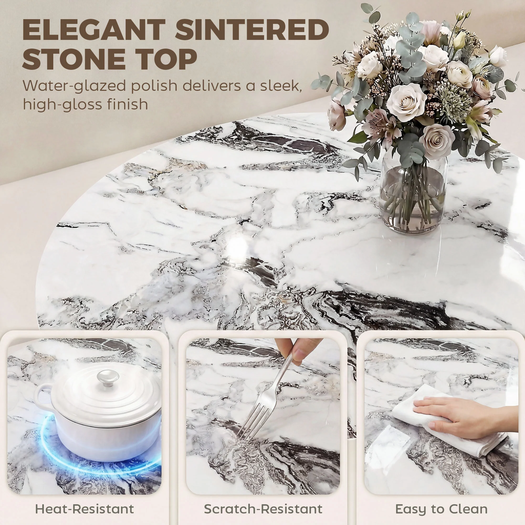 HOMCOM Coffee Table Sintered Stone Top White And Black - Image 4