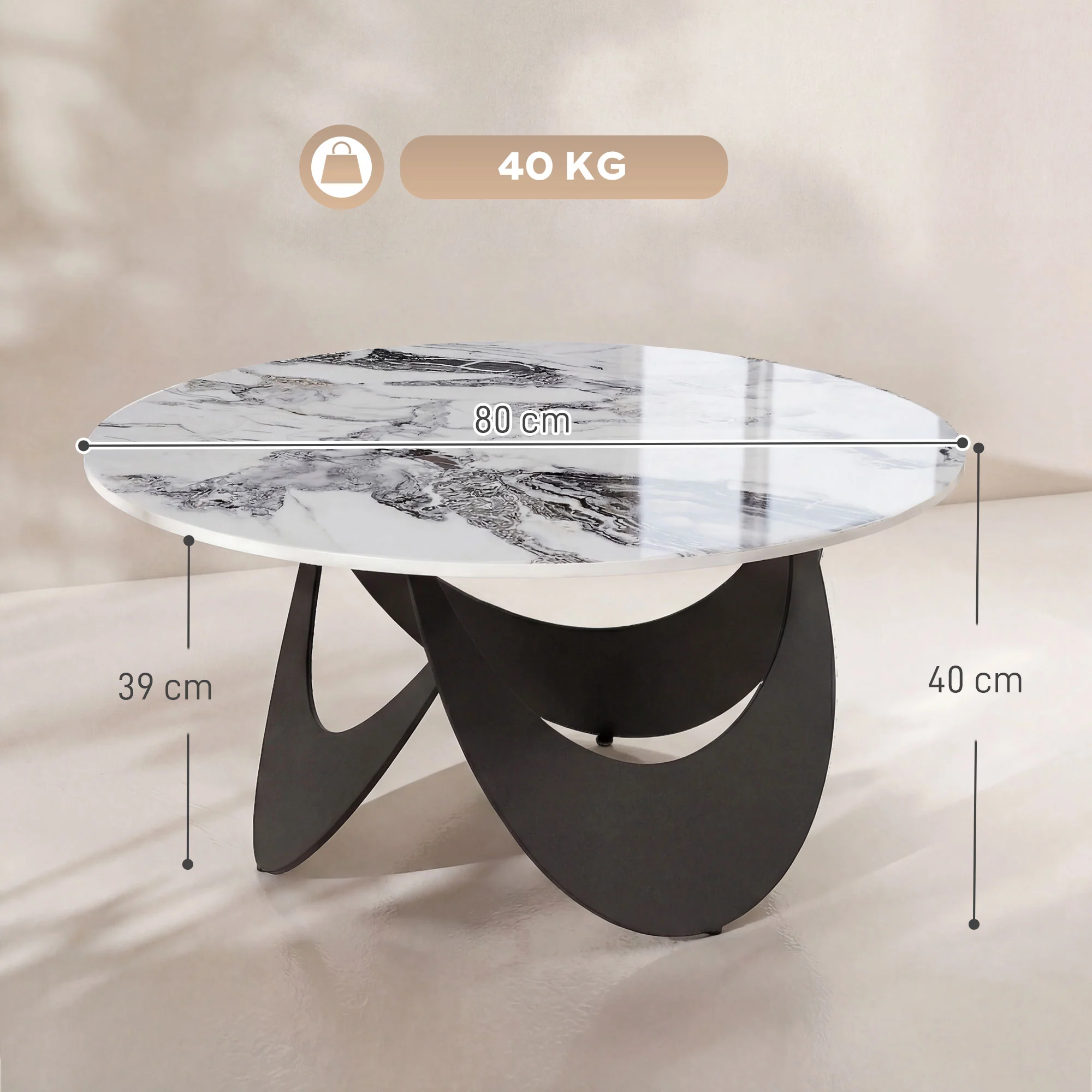 HOMCOM Coffee Table Sintered Stone Top White And Black - Image 5